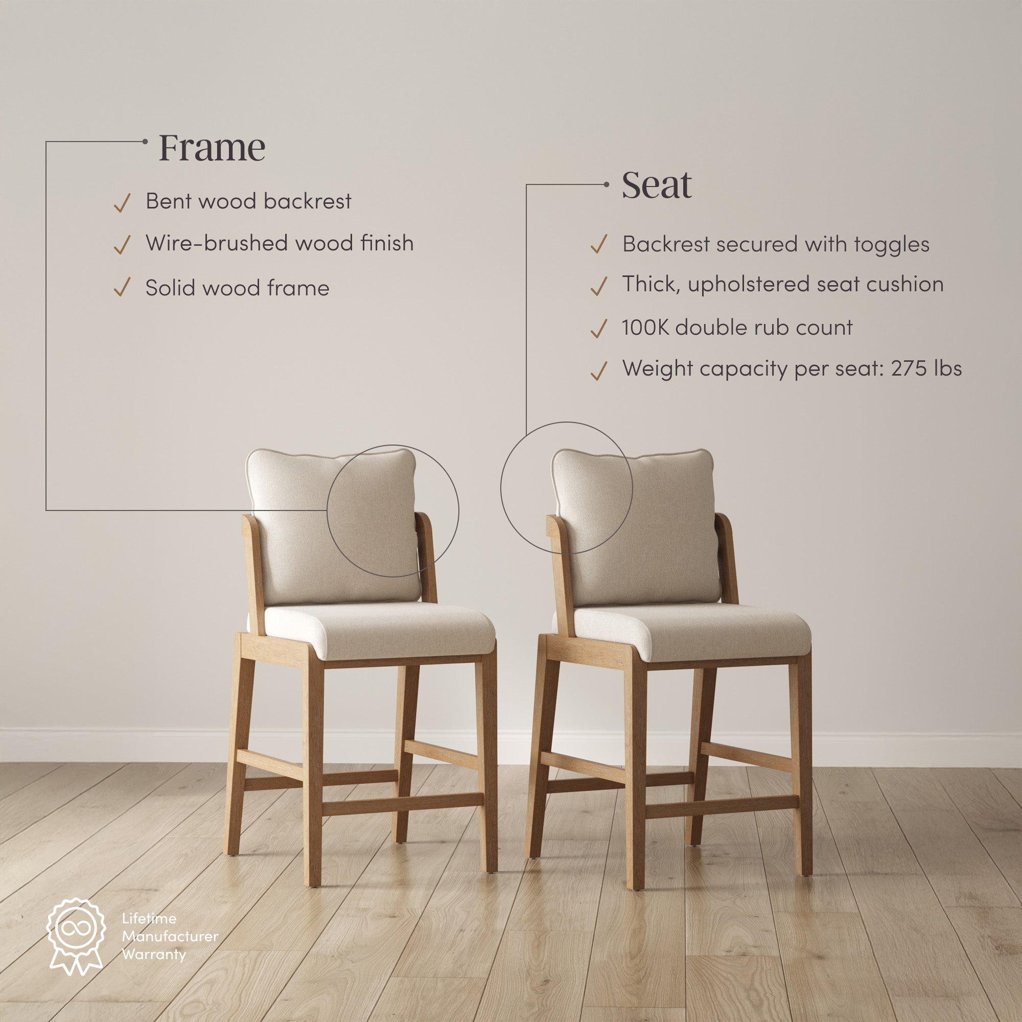 Scandinavian Bar Stool with Back Light Brown (Set of 4) - Nathan James