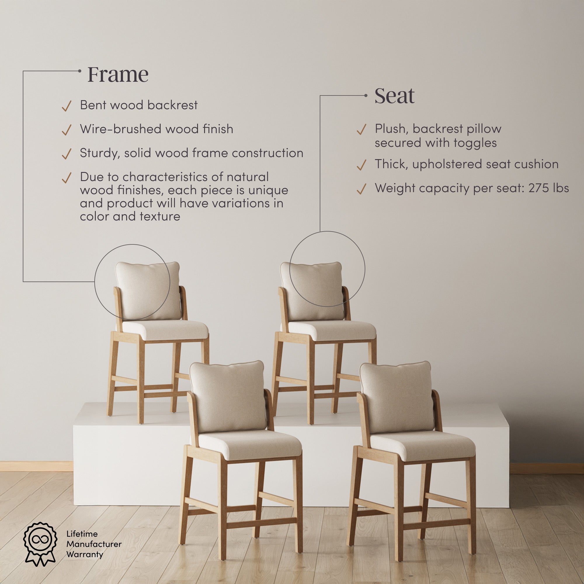 Chuck Scandinavian 4-Pack Bar Stool with Back | Nathan James