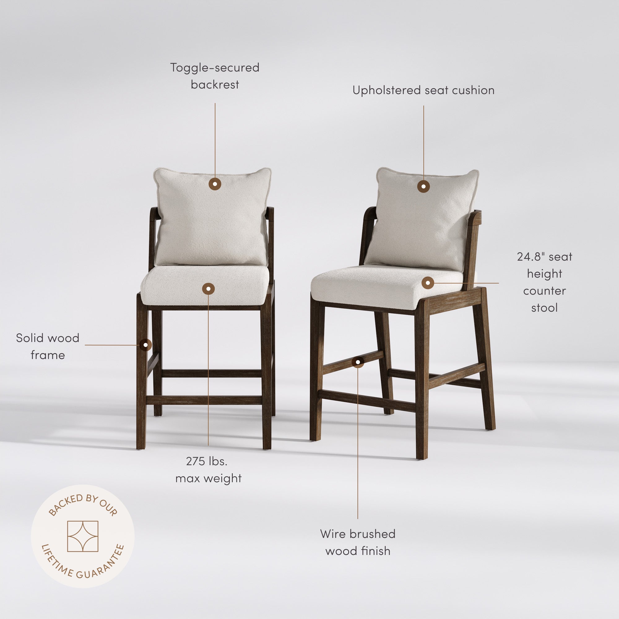 Scandinavian Boucle Counter Stool with Back Cream (Set of 4) - Nathan James