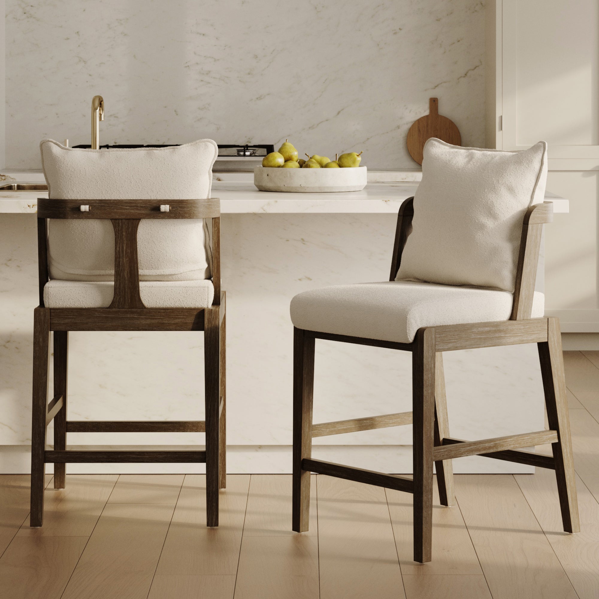 Scandinavian Boucle Counter Stool with Back Cream (Set of 2) - Nathan James