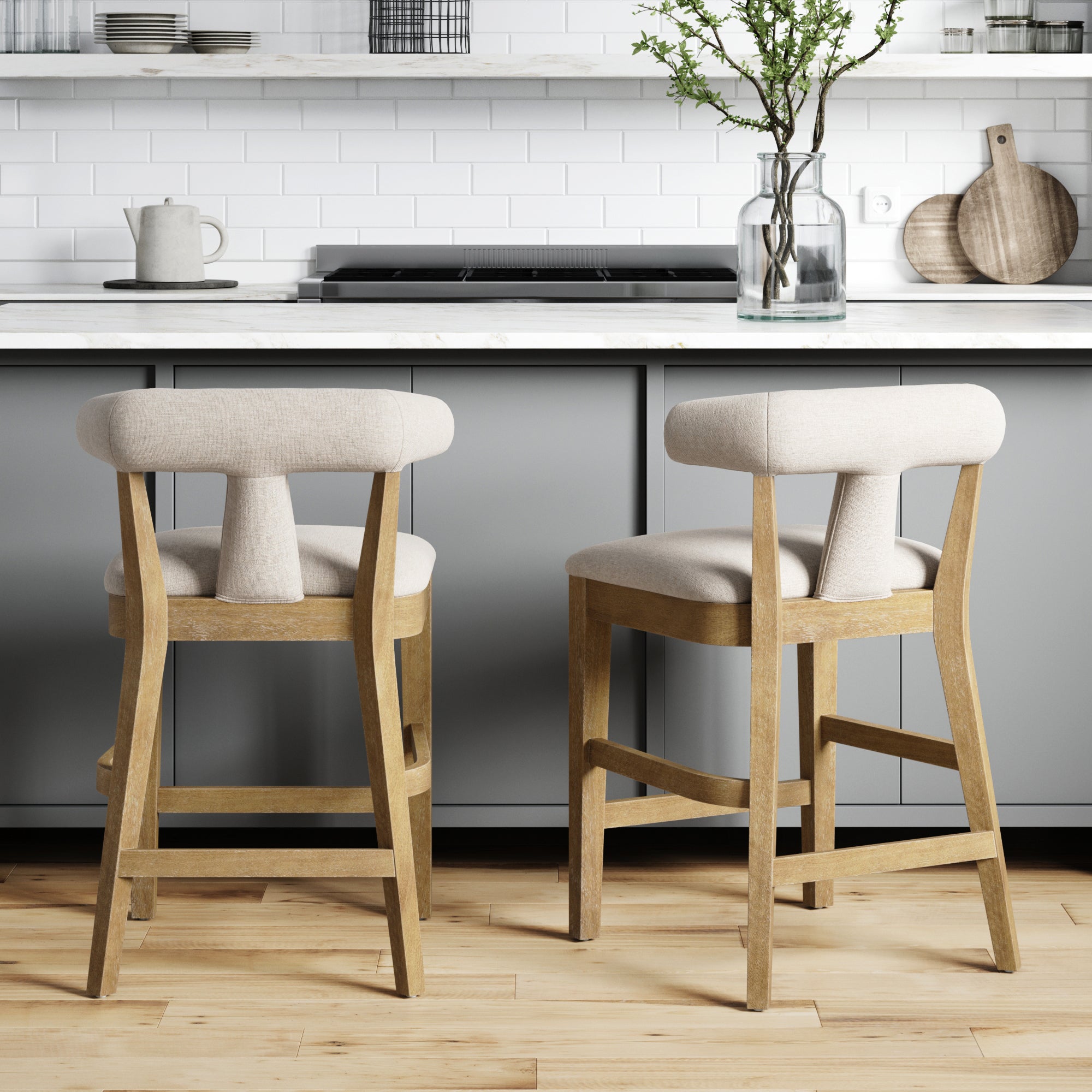 Modern Upholstered Bar Stools with Back Light Brown (Set of 2) - Nathan James
