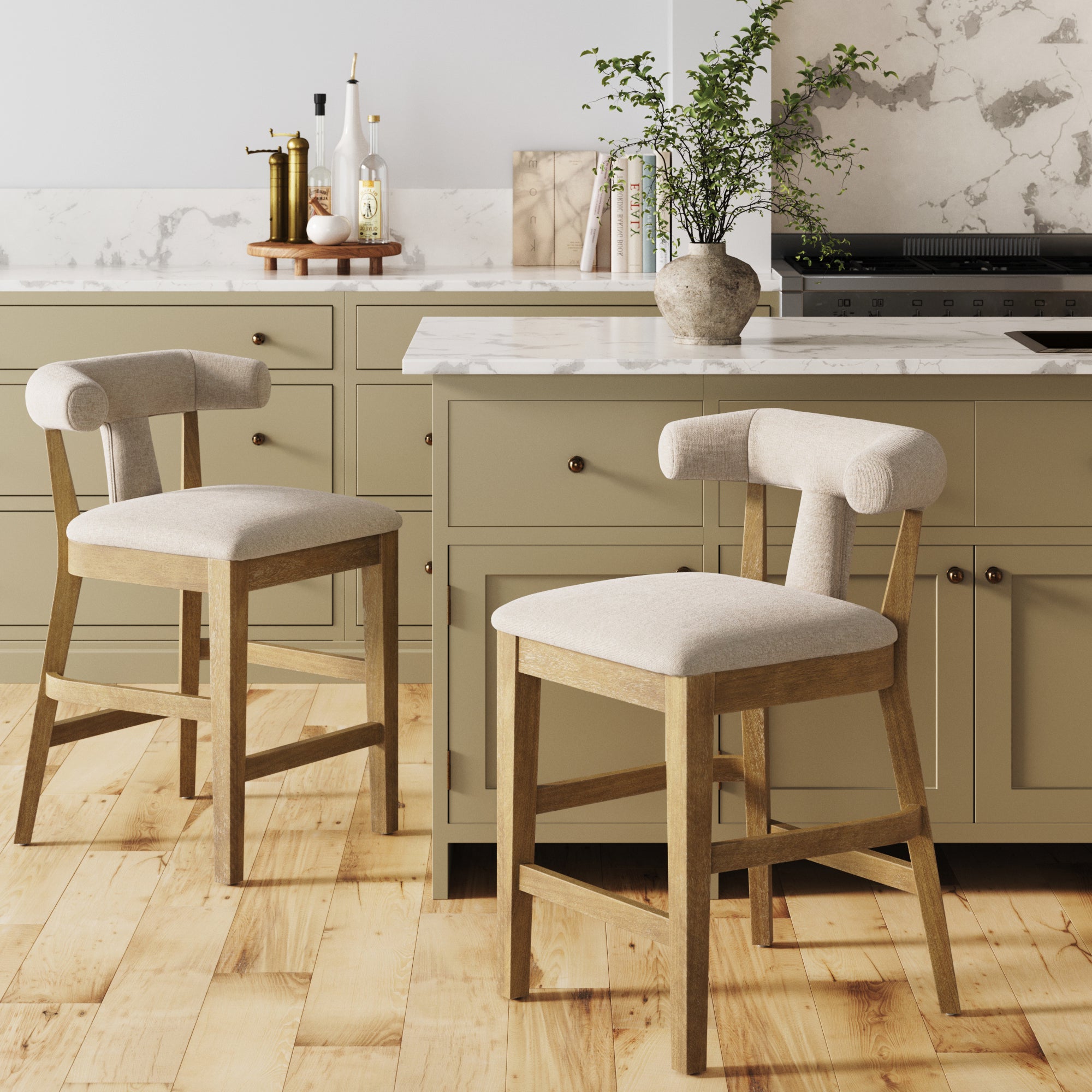 Modern Upholstered Bar Stools with Back Light Brown (Set of 2) - Nathan James