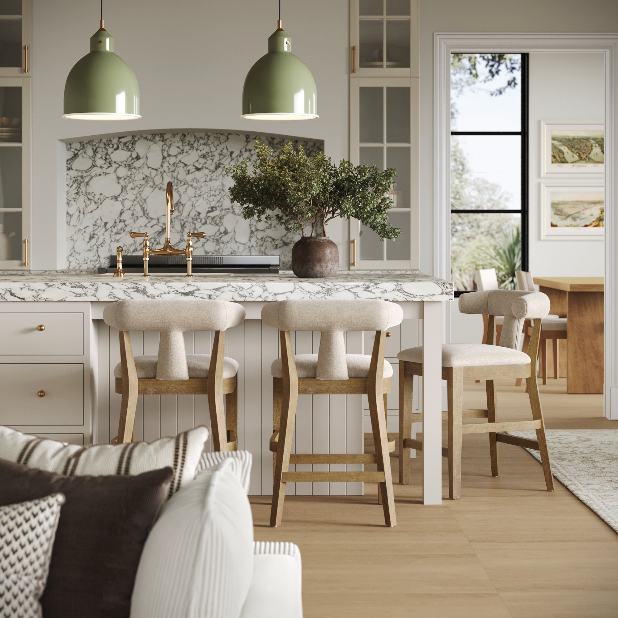 Modern Upholstered Bar Stools with Back Light Brown (Set of 3) - Nathan James
