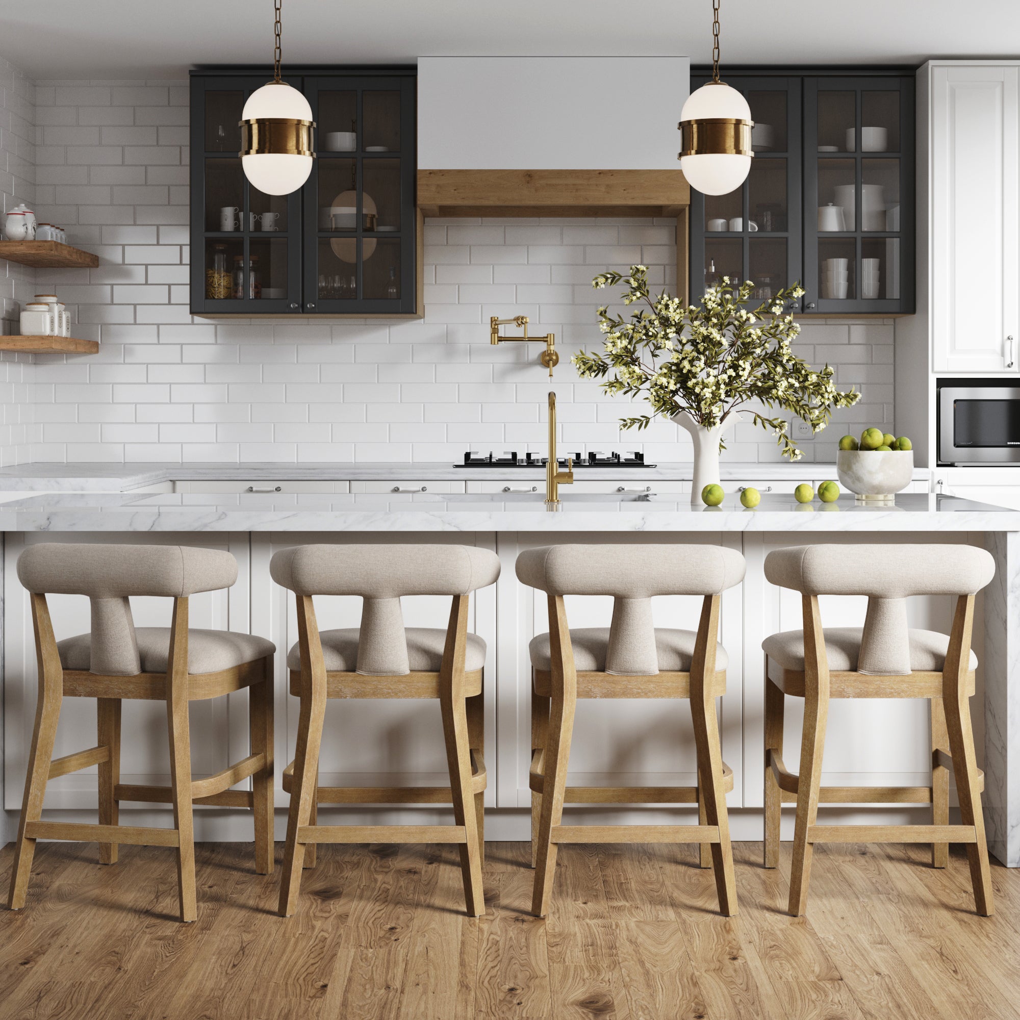 Modern Upholstered Bar Stools with Back Light Brown (Set of 4) - Nathan James