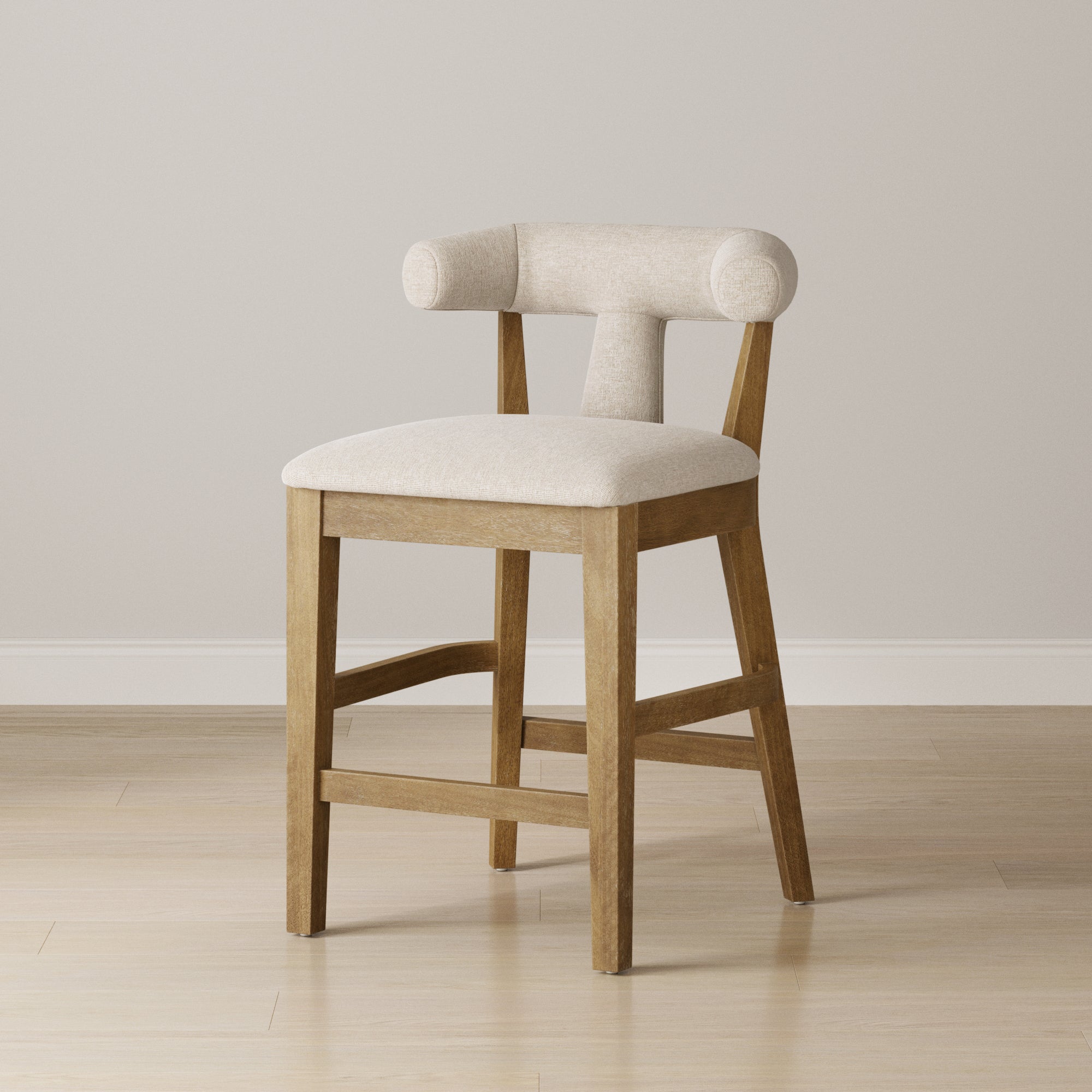 Modern Upholstered Counter Stool with Back Light Brown