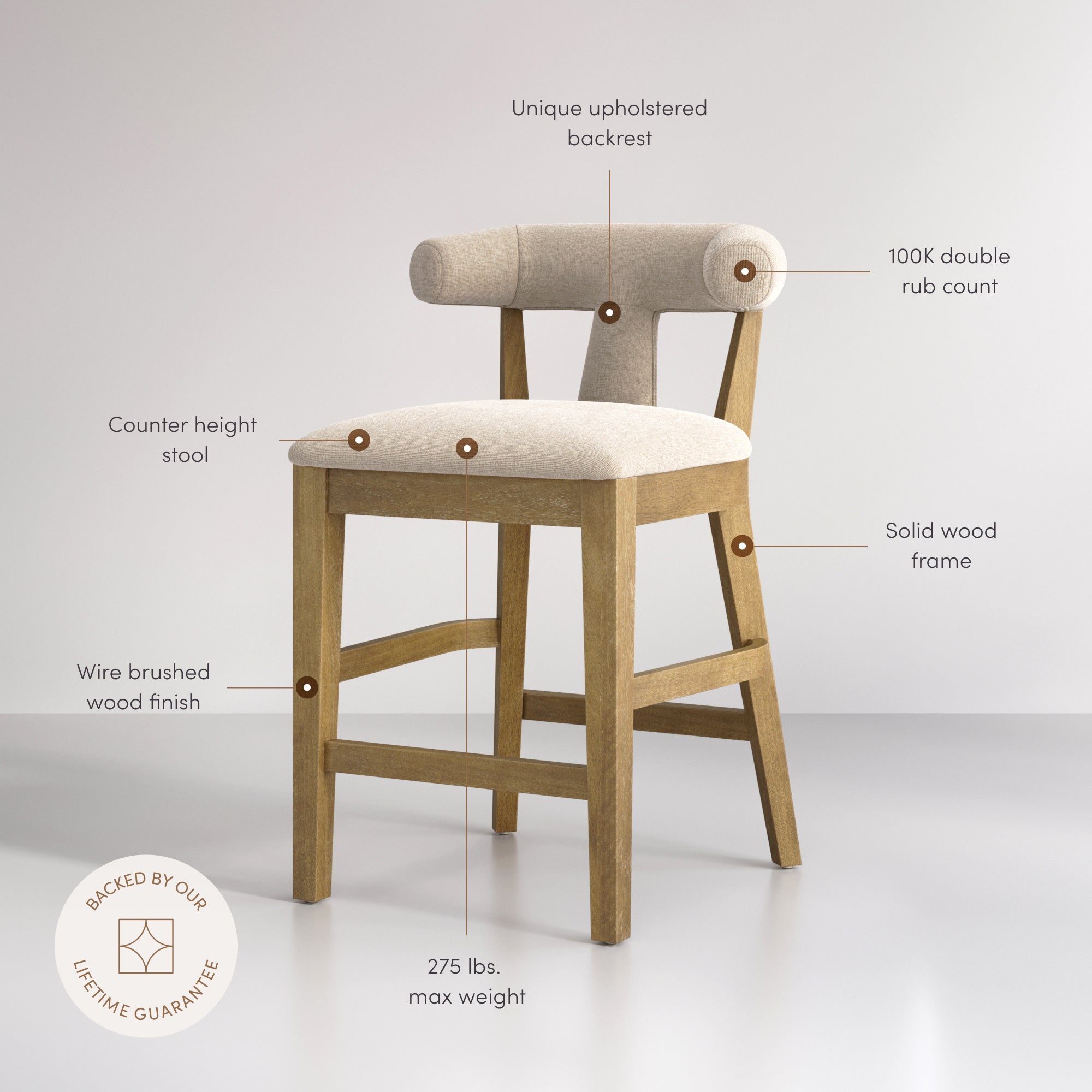 Modern Upholstered Counter Stools with Back Light Brown (Set of 4) - Nathan James