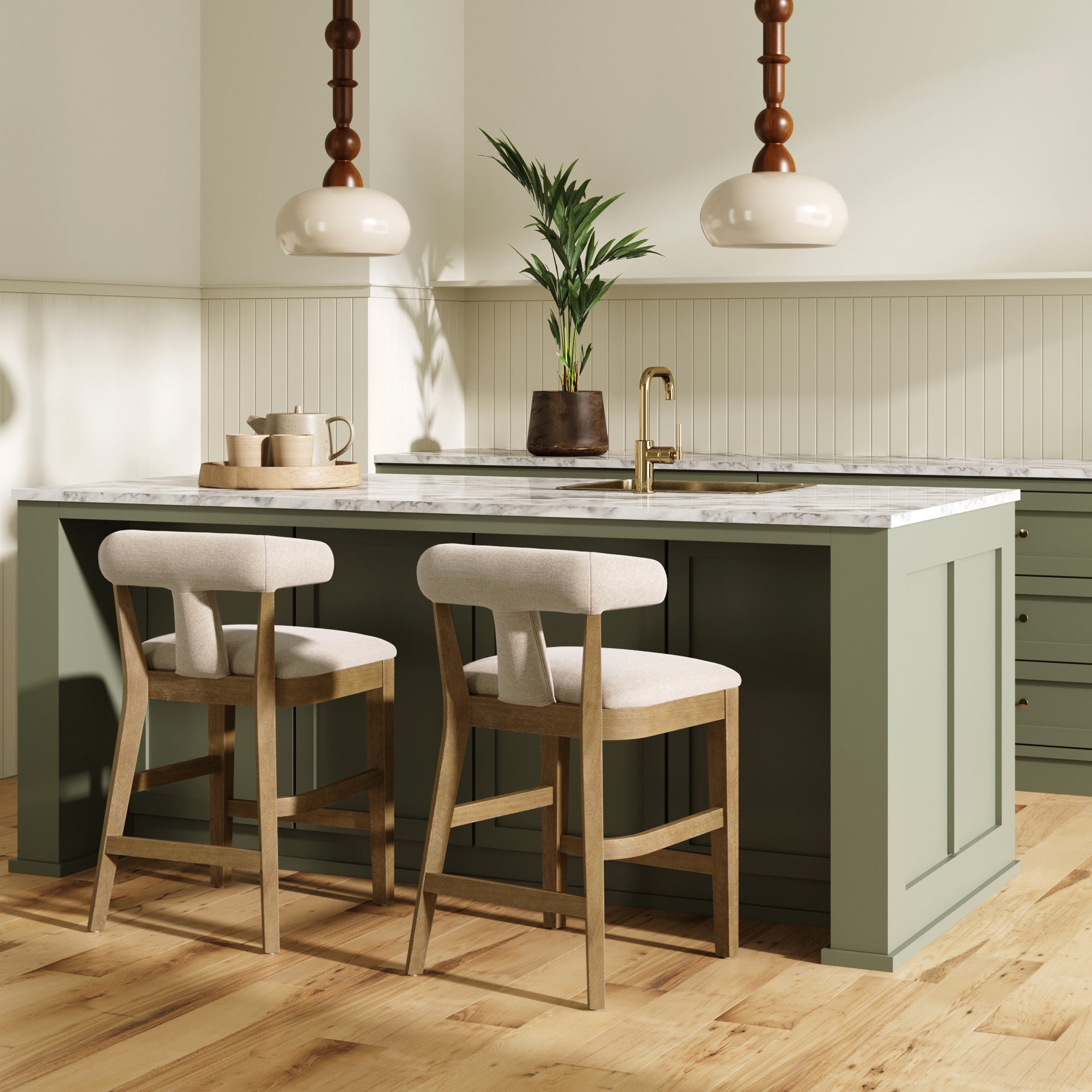 Modern Upholstered Bar Stool with Back Light Brown - Nathan James