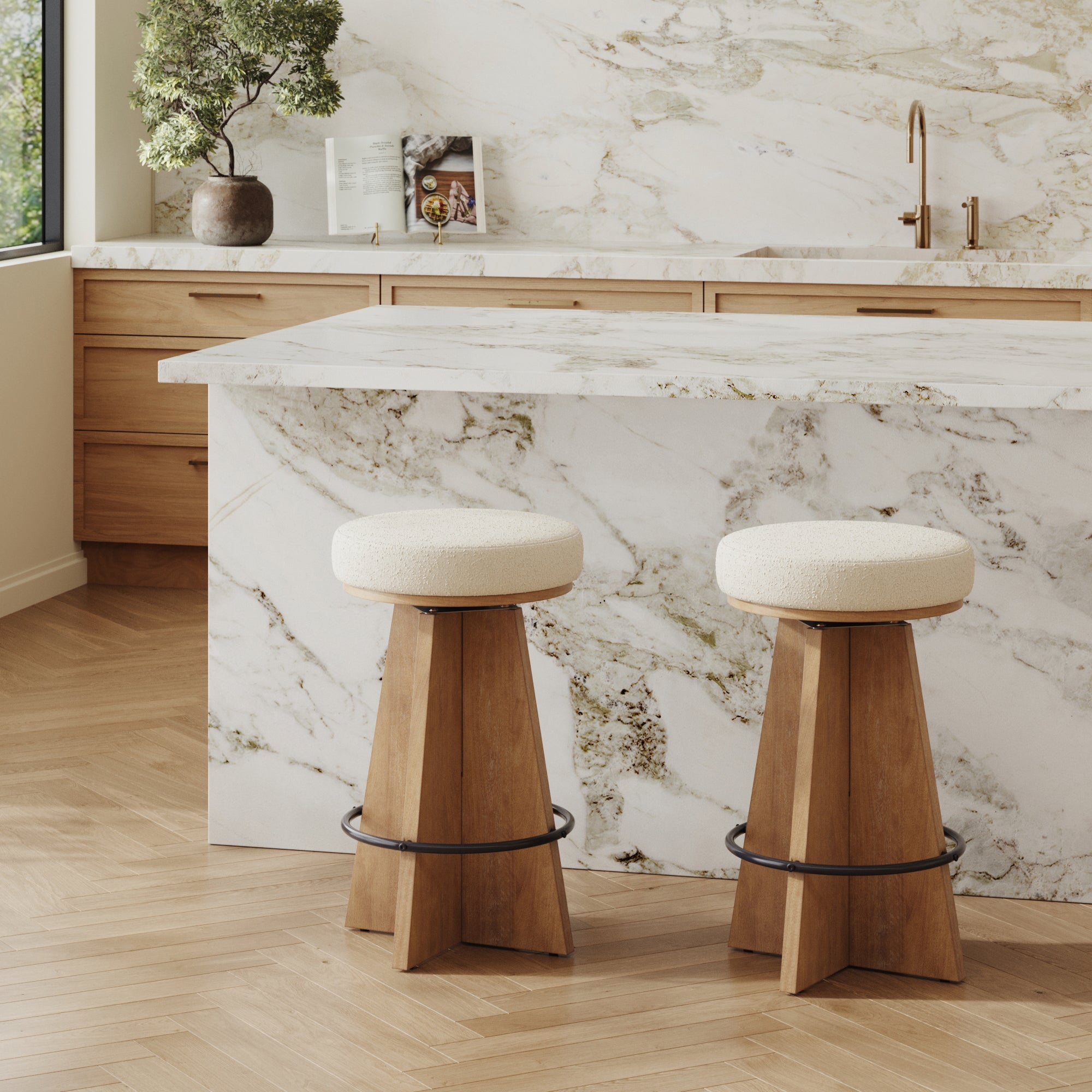 Preston Bar Stool Boucle Set of 2 Swivel | Nathan James