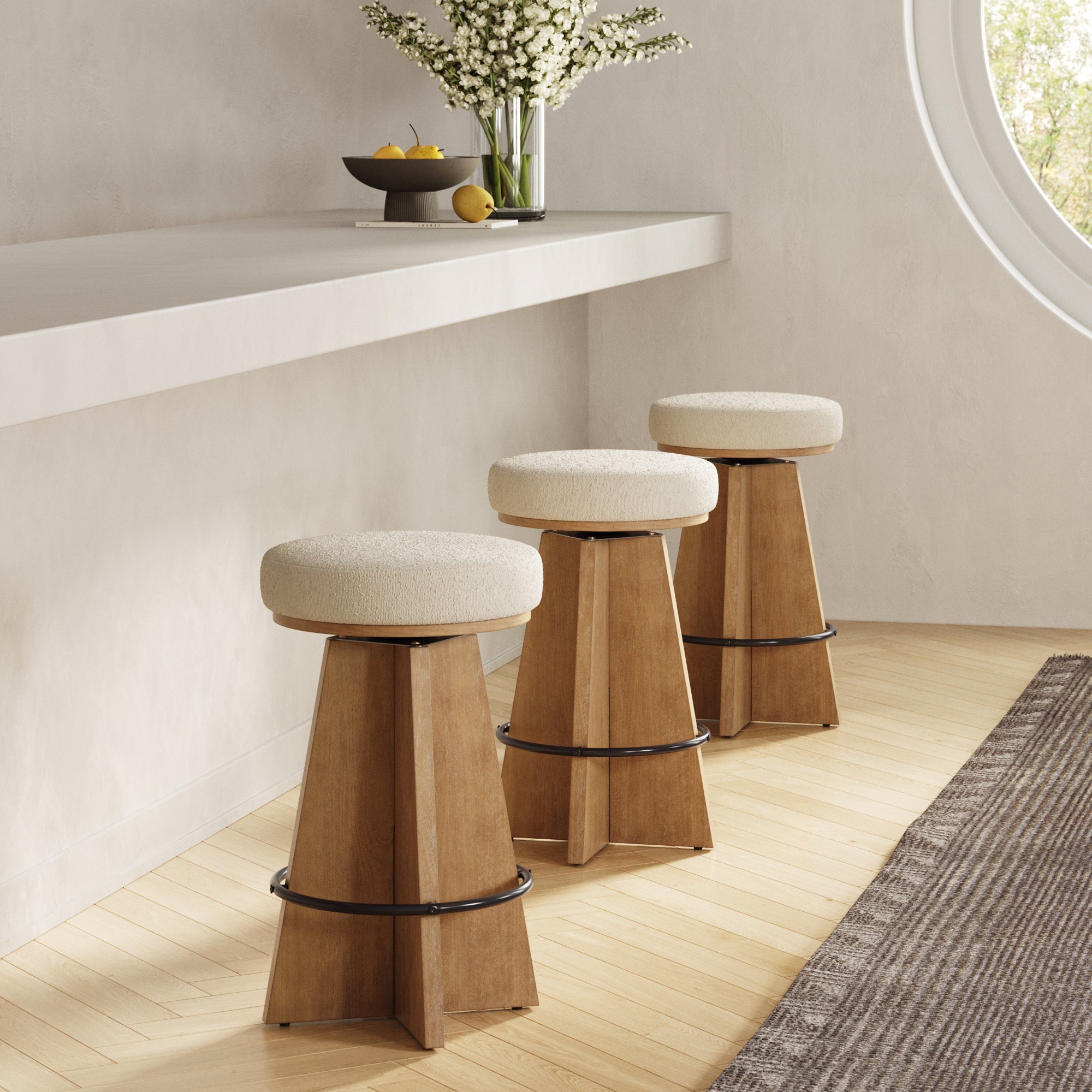 Preston Bar Stool Boucle Set of 3 Swivel | Nathan James