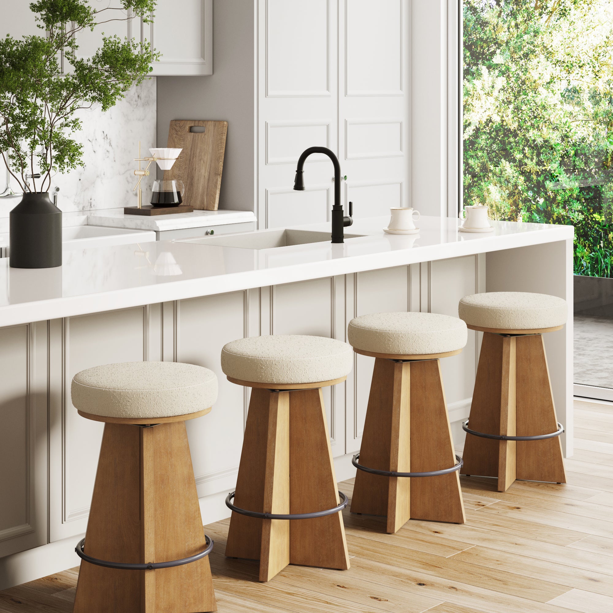 Preston Bar Stool Boucle Set of 4 Swivel | Nathan James