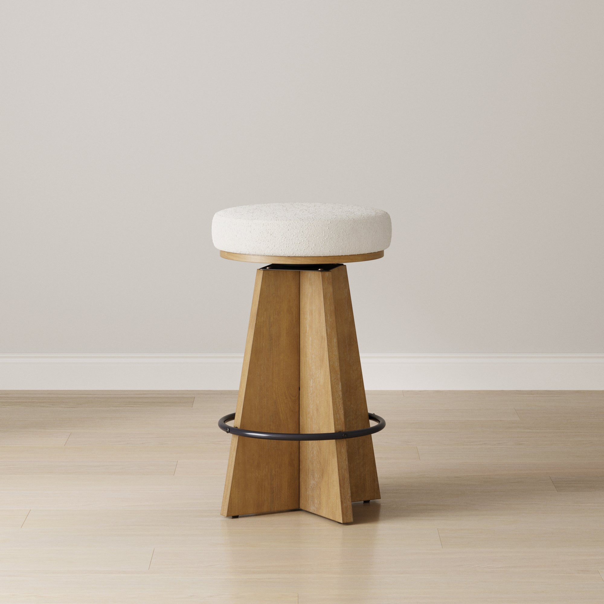 Modern Backless Swivel Boucle Counter Stool with Pedestal Legs