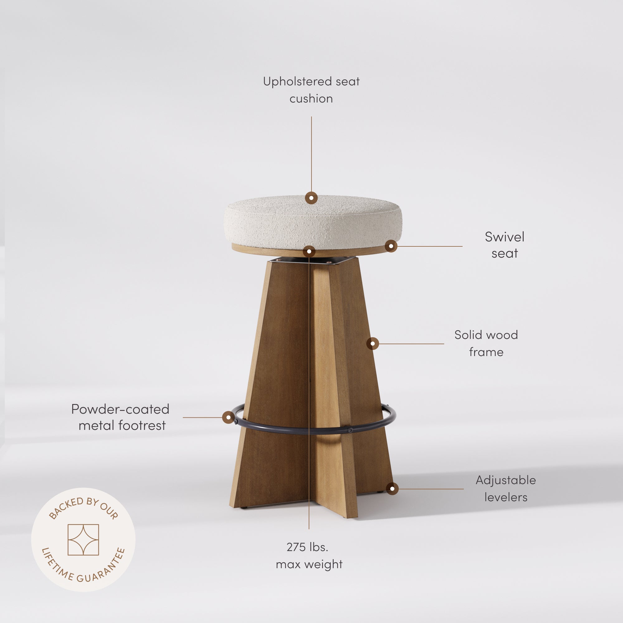 Preston Bar Stool Boucle Set of 2 Swivel | Nathan James