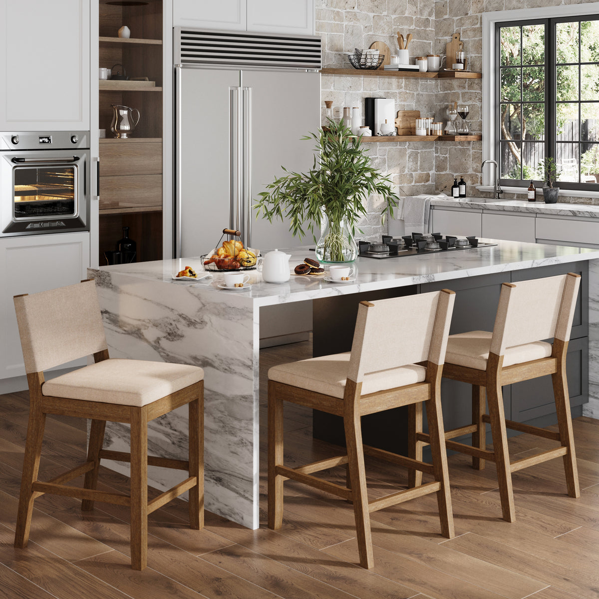 Linus Bar Stool Wood Light Brown Counter Ht Set of 3 | Nathan James