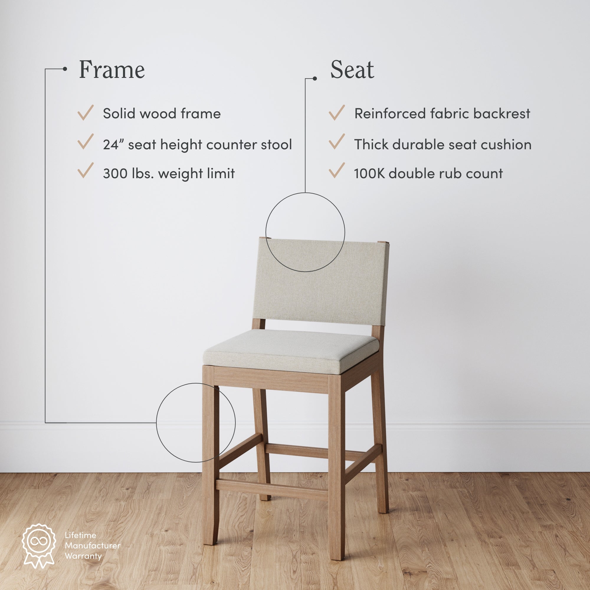 Wood Counter Height Bar Stools Light Brown Flax (Set of 3) - Nathan James