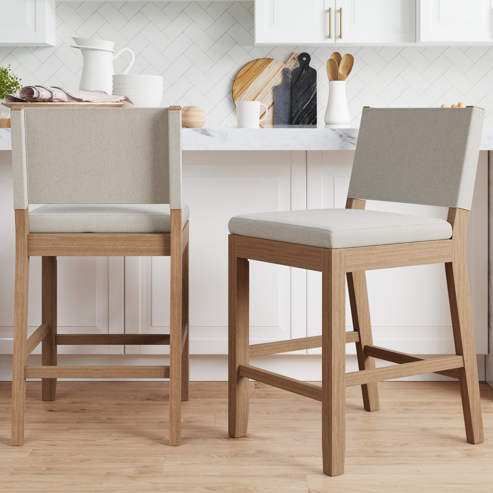 Wood Counter Height Bar Stools Light Brown Flax (Set of 2)