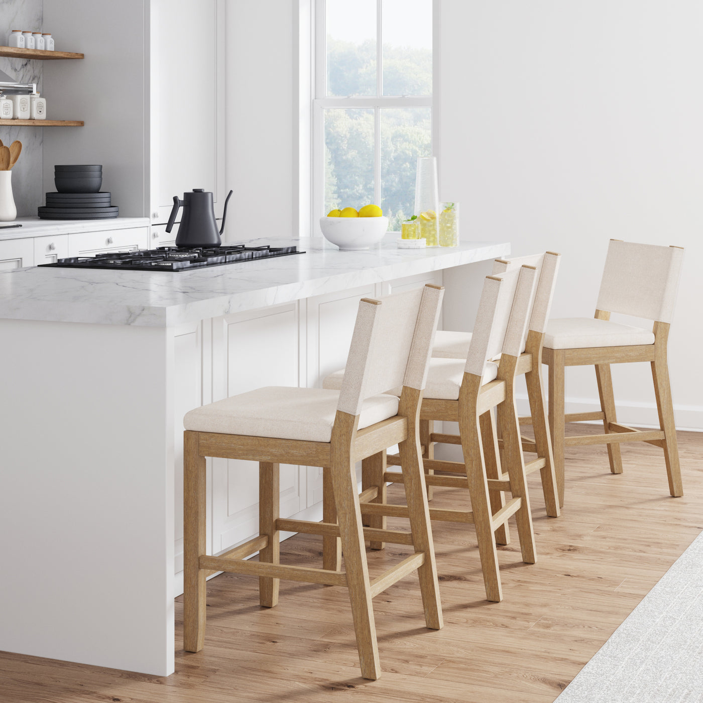 Linus Wood & Cushioned Counter Bar Stool with Back Nathan James