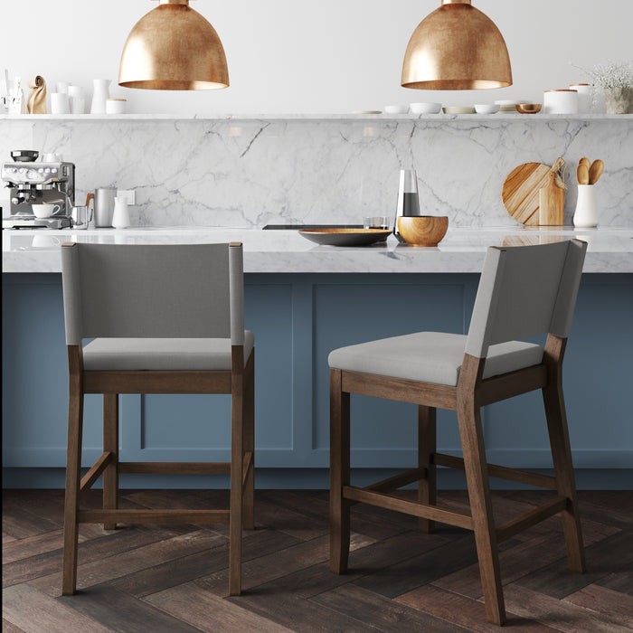 Linus Dark Brown Wood Bar Stool with Back Set of 2 | Nathan James