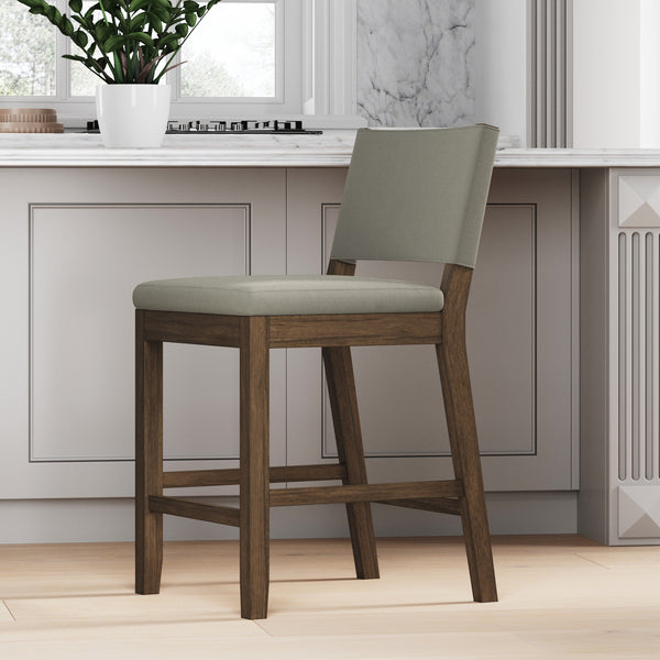 Linus Dark Brown Wood & Cushioned Bar Stool with Back | Nathan James