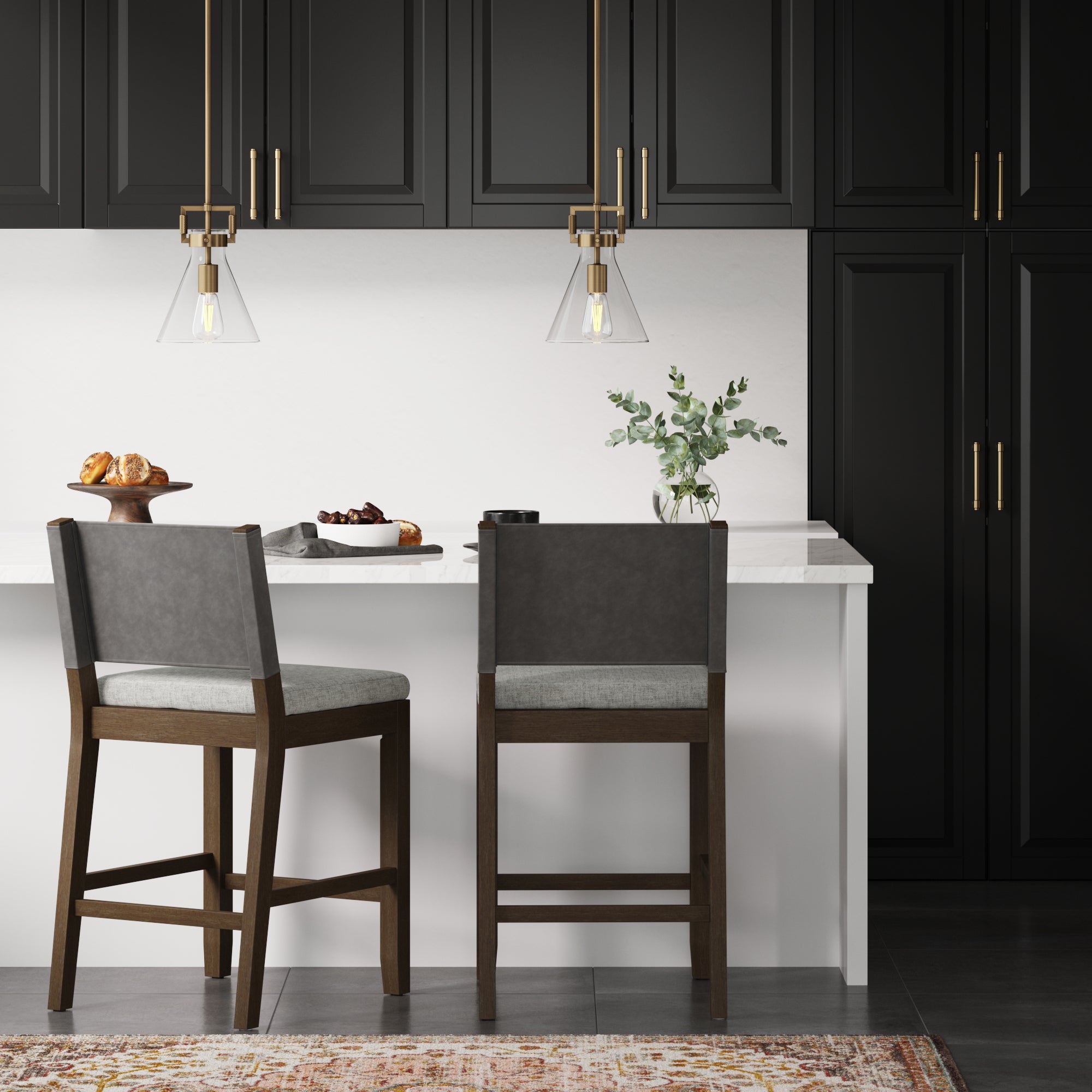 Wood Counter Height Bar Stools Dark Brown Ivory - Thumbnail 3