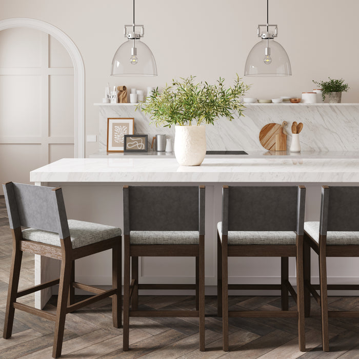 Linus Bar Stool Wood Dark Brown Ivory Set of 4 | Nathan James