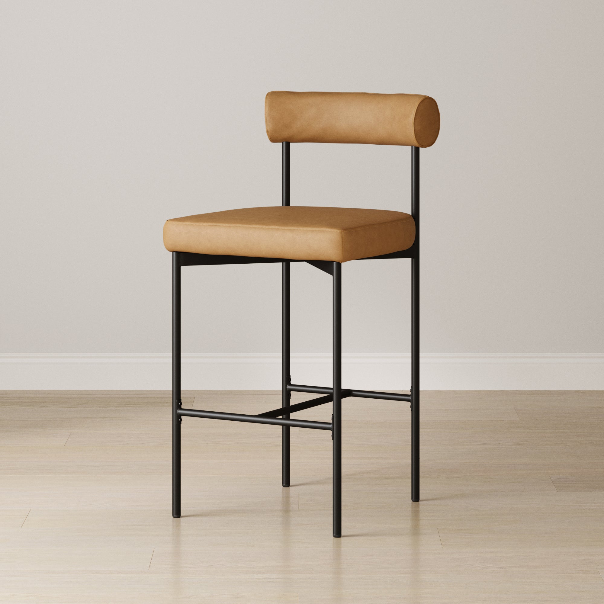 Faux Leather Counter Height Bar Stool Brown