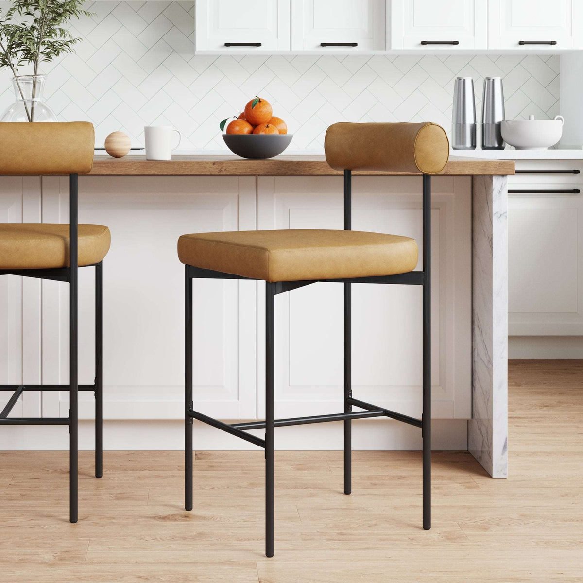 Dahlia Upholstered Kitchen Brown Bar Stool With Back| Nathan James