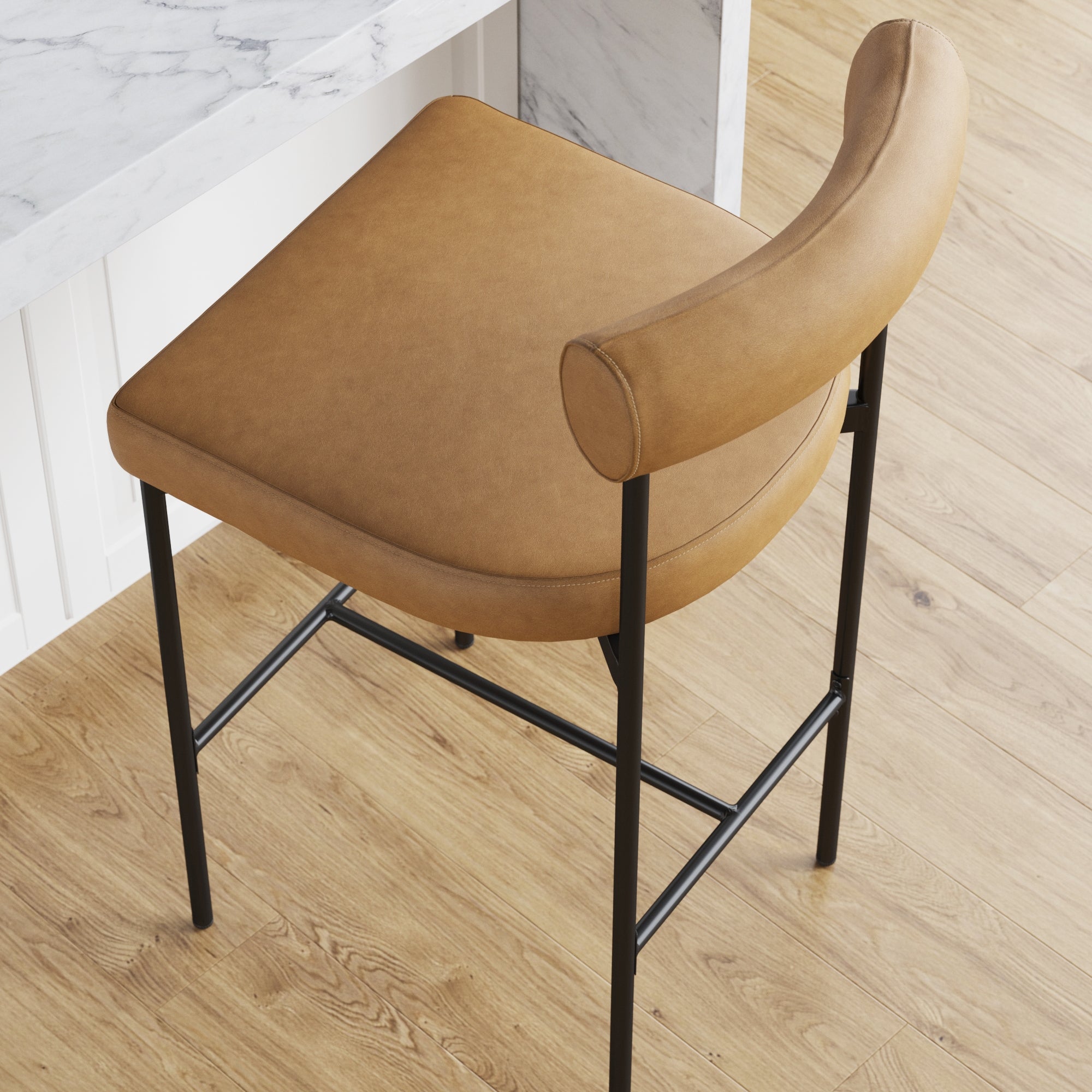 Metal Upholstered Counter Height Bar Stool Brown