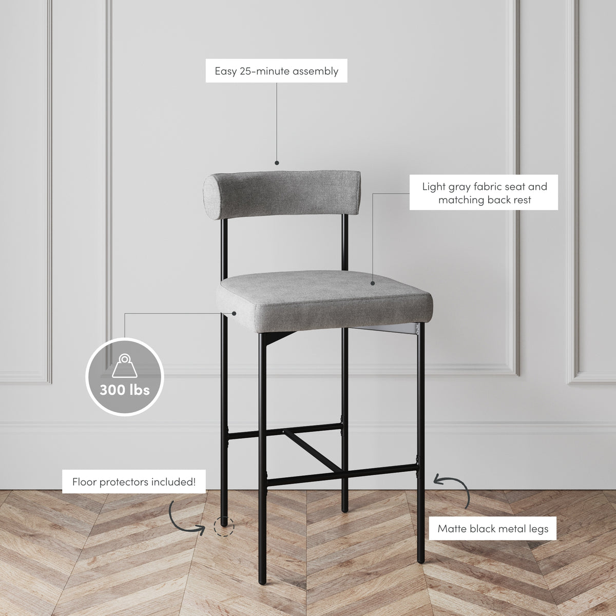 Dahlia With Gray Rounded Back Cushioned Bar Stool | Nathan James