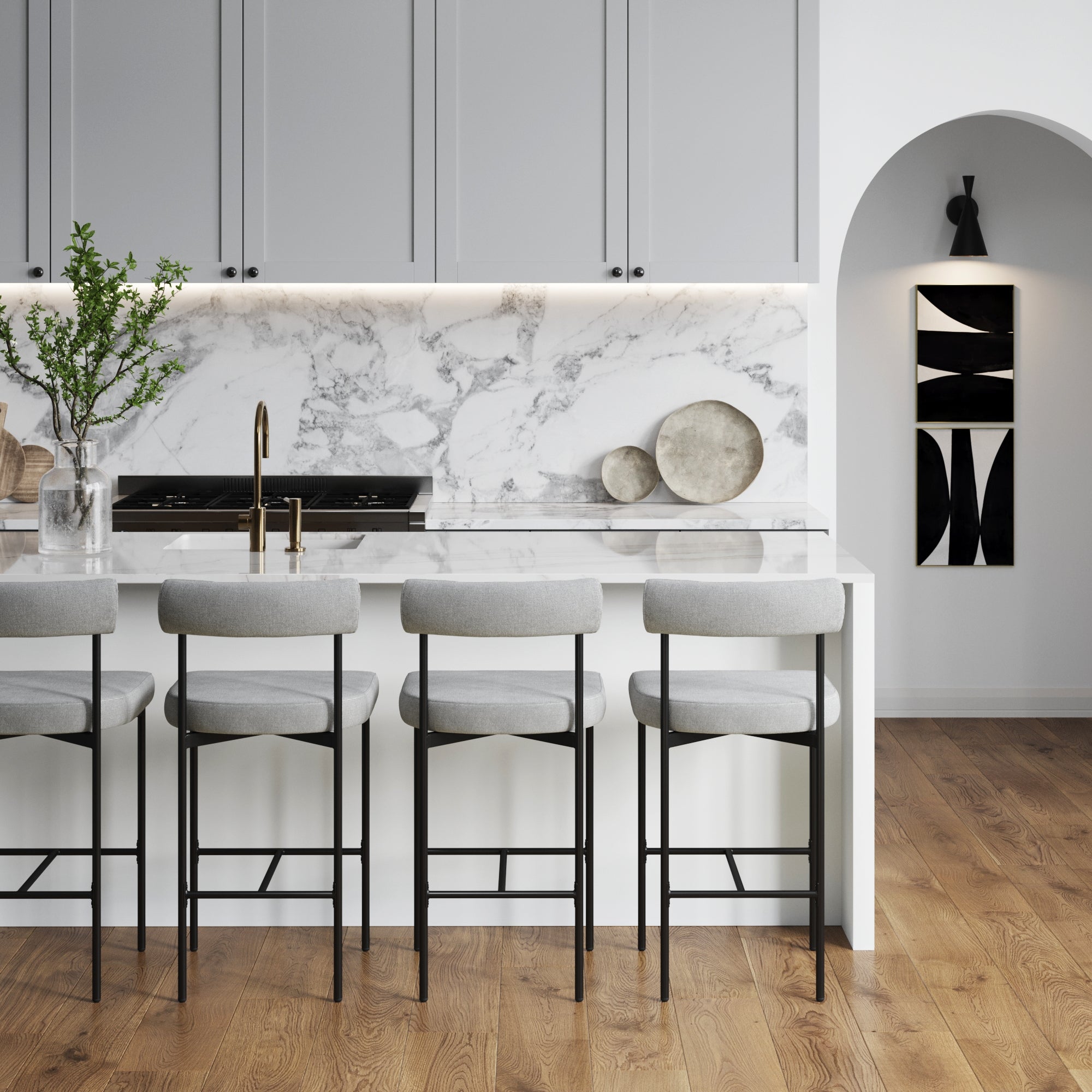 Metal Upholstered Counter Height Bar Stool - Thumbnail 3