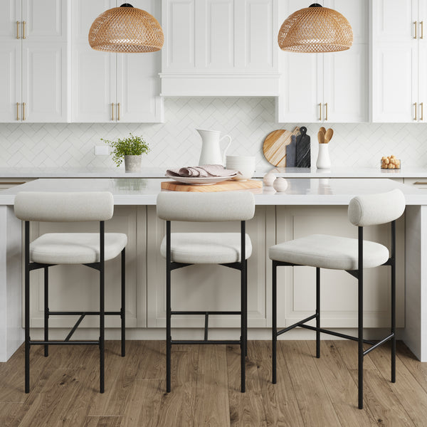 Boucle Upholstered Counter Height Bar Stool