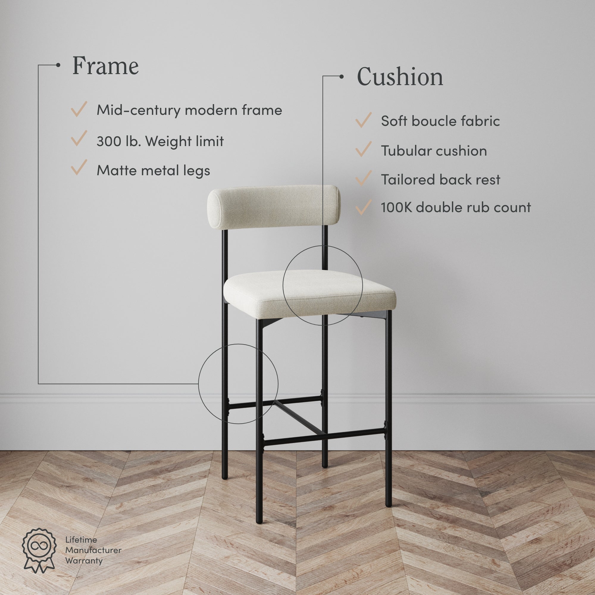 Boucle Counter Height Bar Stools (Set of 3) - Nathan James