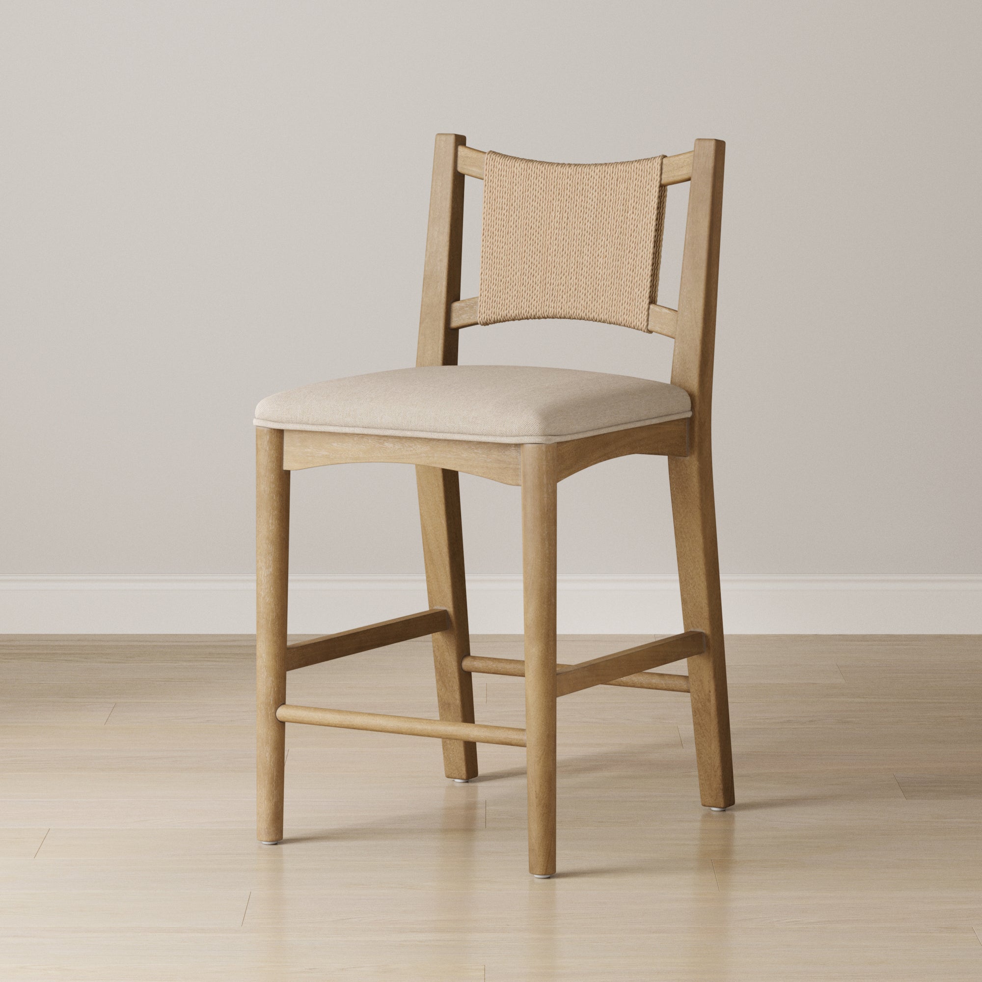 Seagrass Back Arched Footrest Counter Height Bar Stool