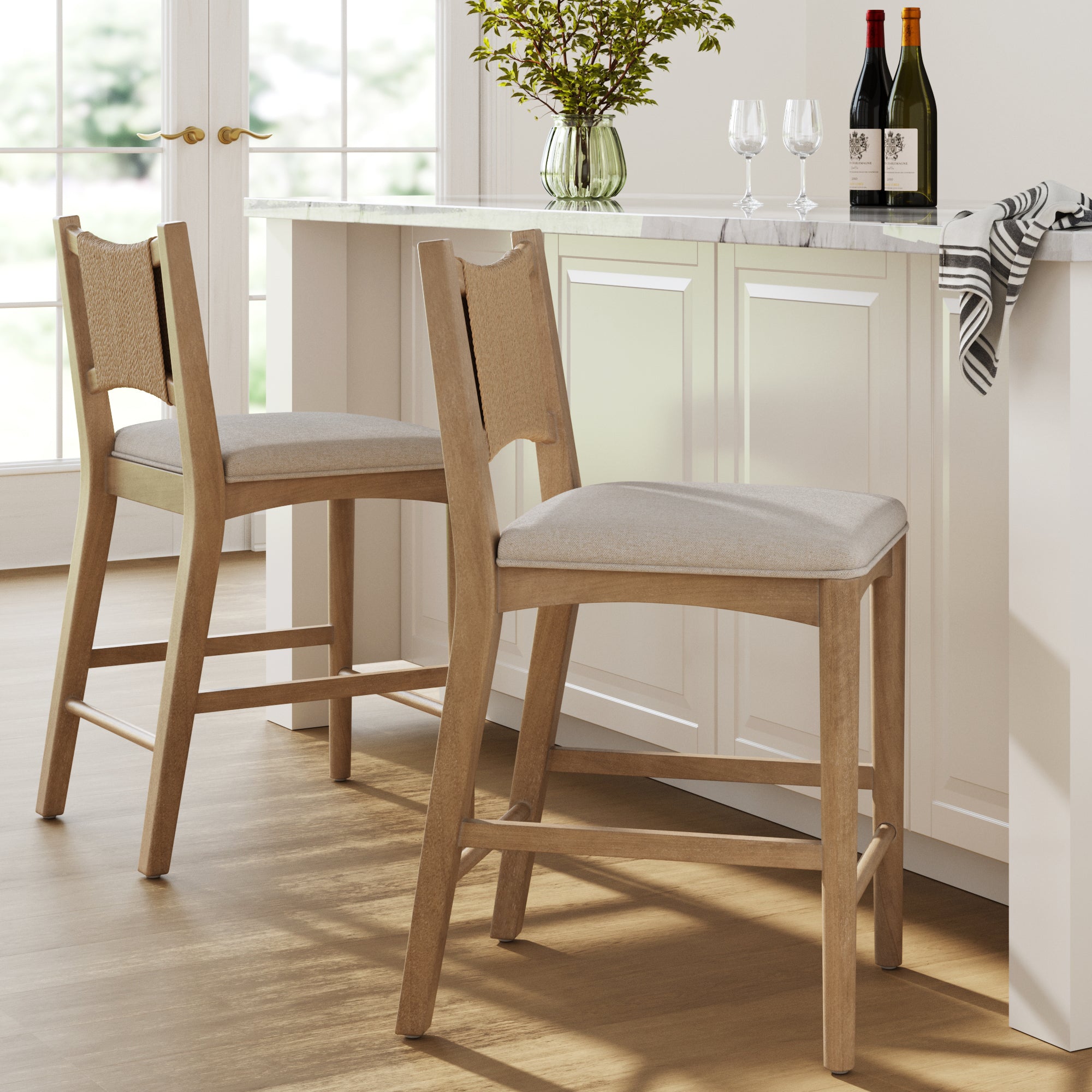 Seagrass Back Arched Footrest Counter Height Bar Stool