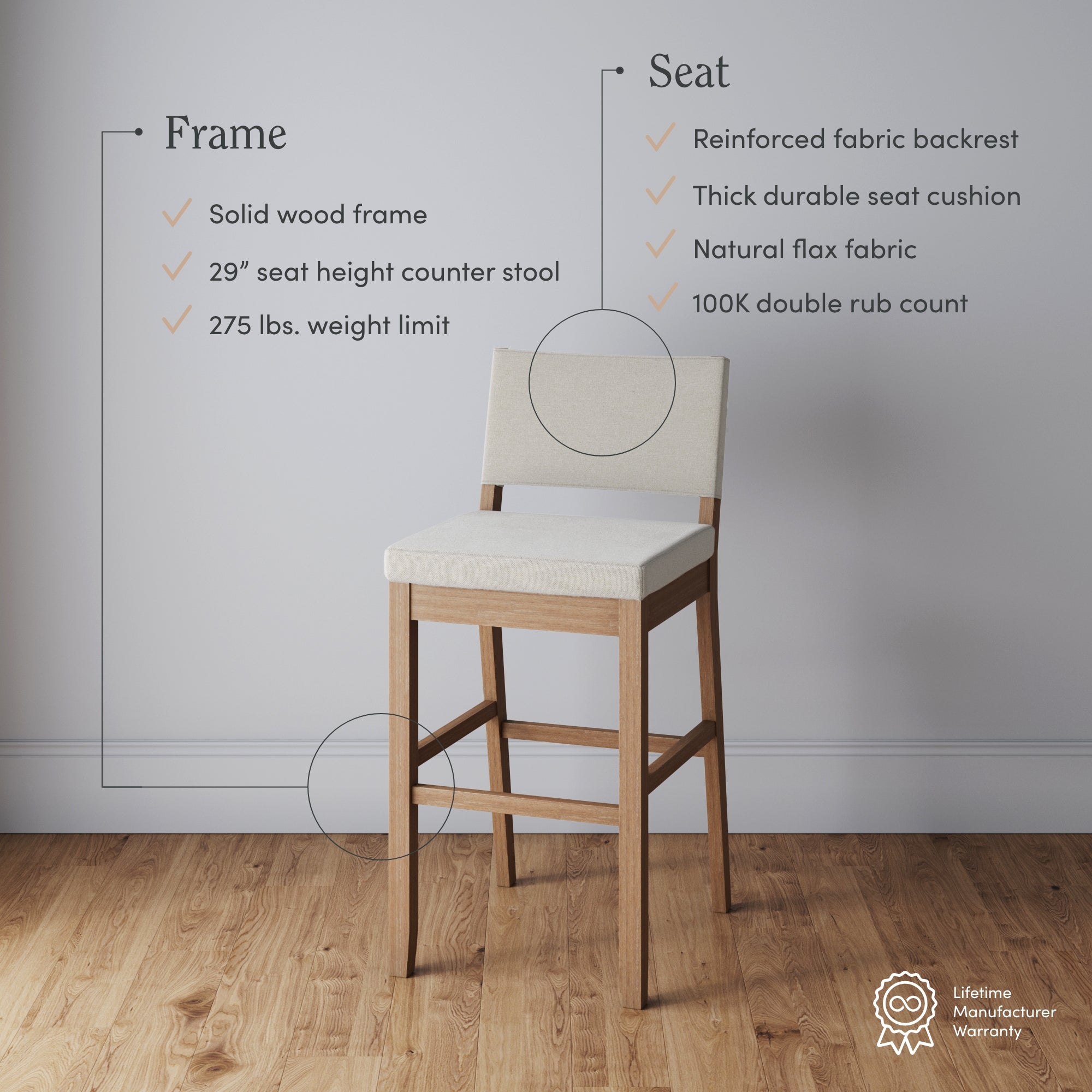 Wood Upholstered Bar Stools Light Brown (Set of 3) - Nathan James