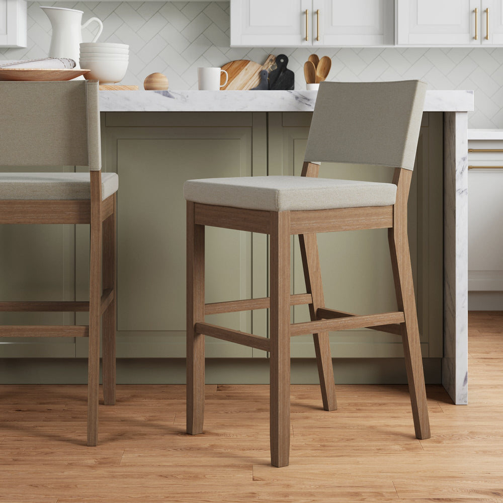 Linus Wood & Cushioned Counter Bar Stool with Back Flax | Nathan James