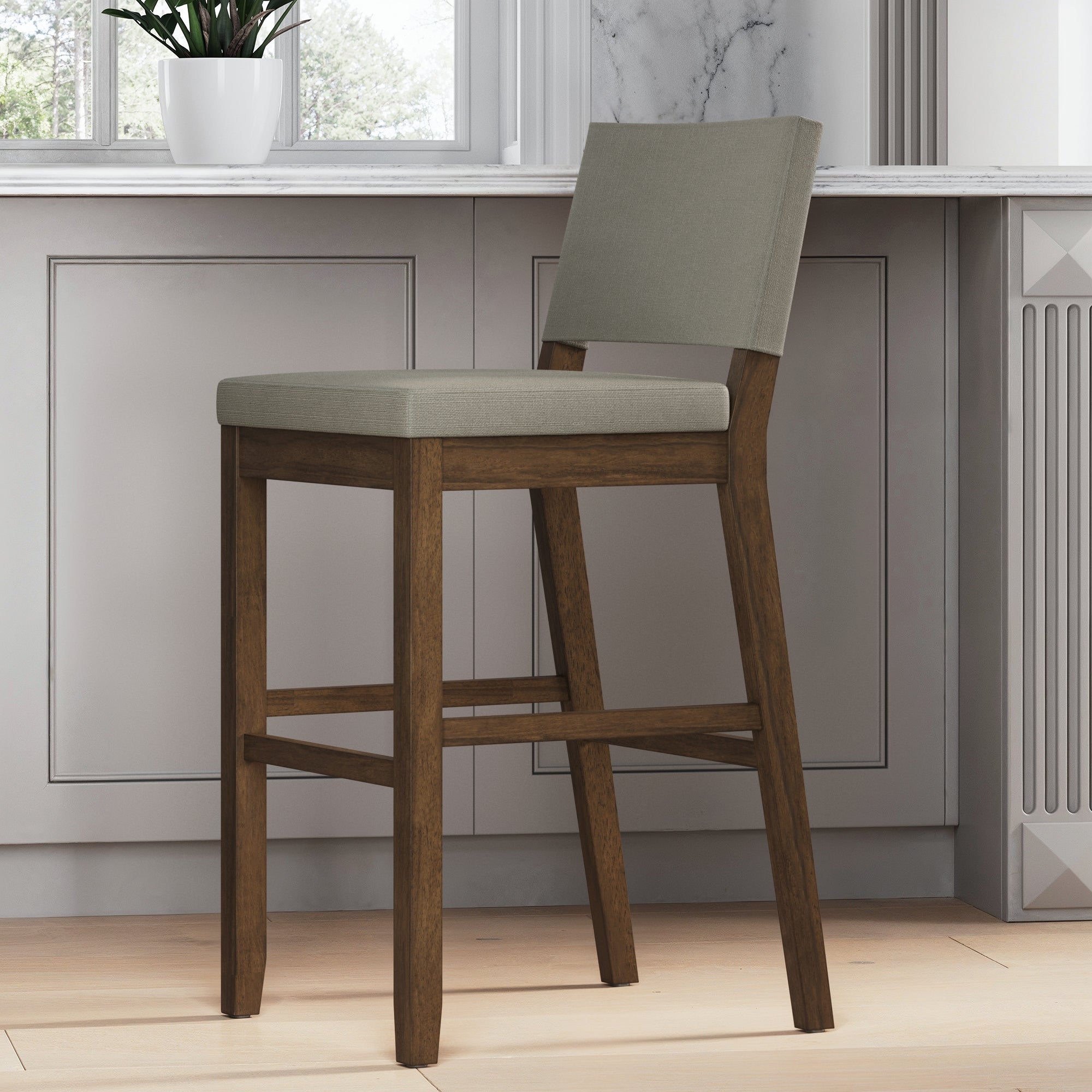 Light Gray Cushioned Bar Stool with Back