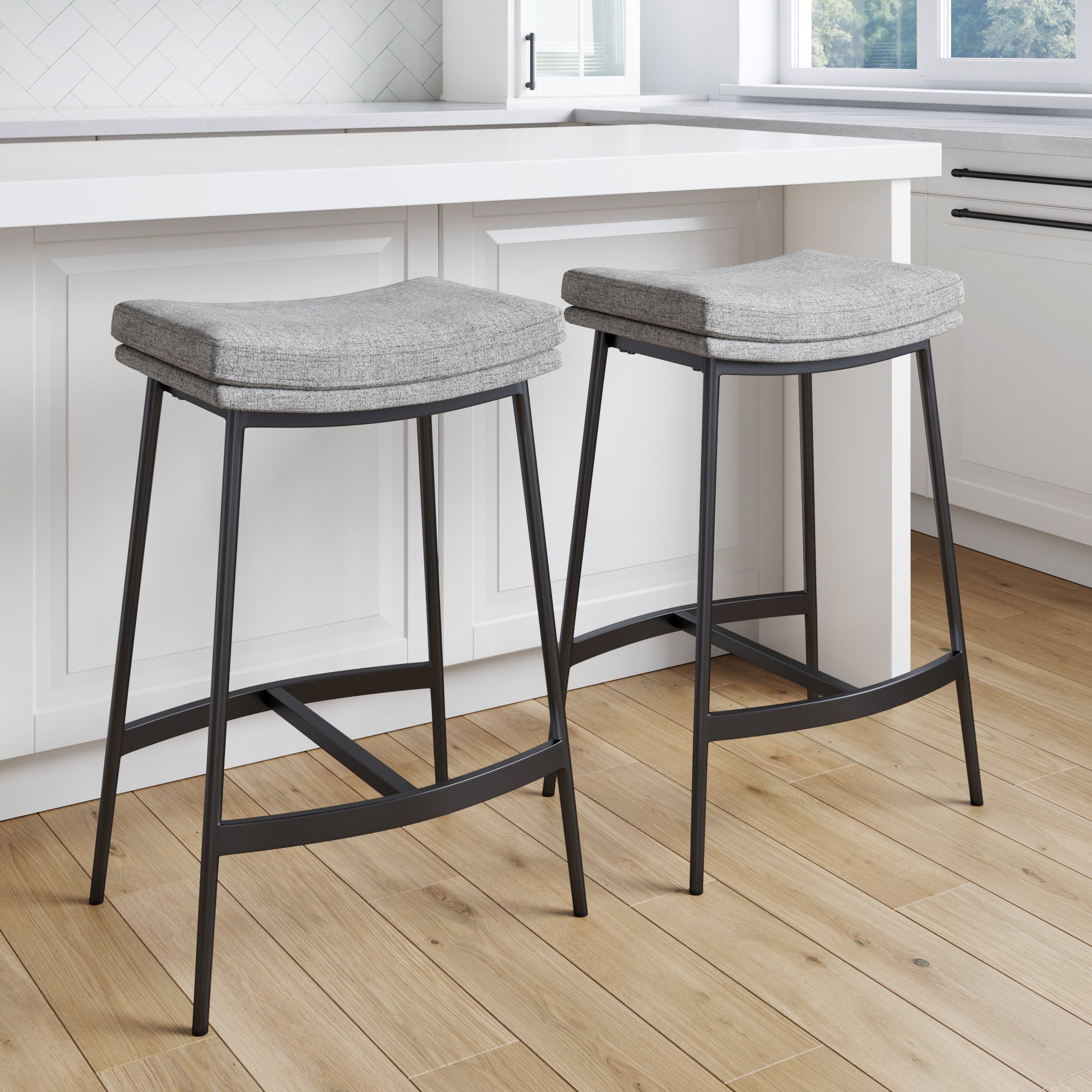 Upholstered Counter Height Saddle Stools Gray (Set of 2)