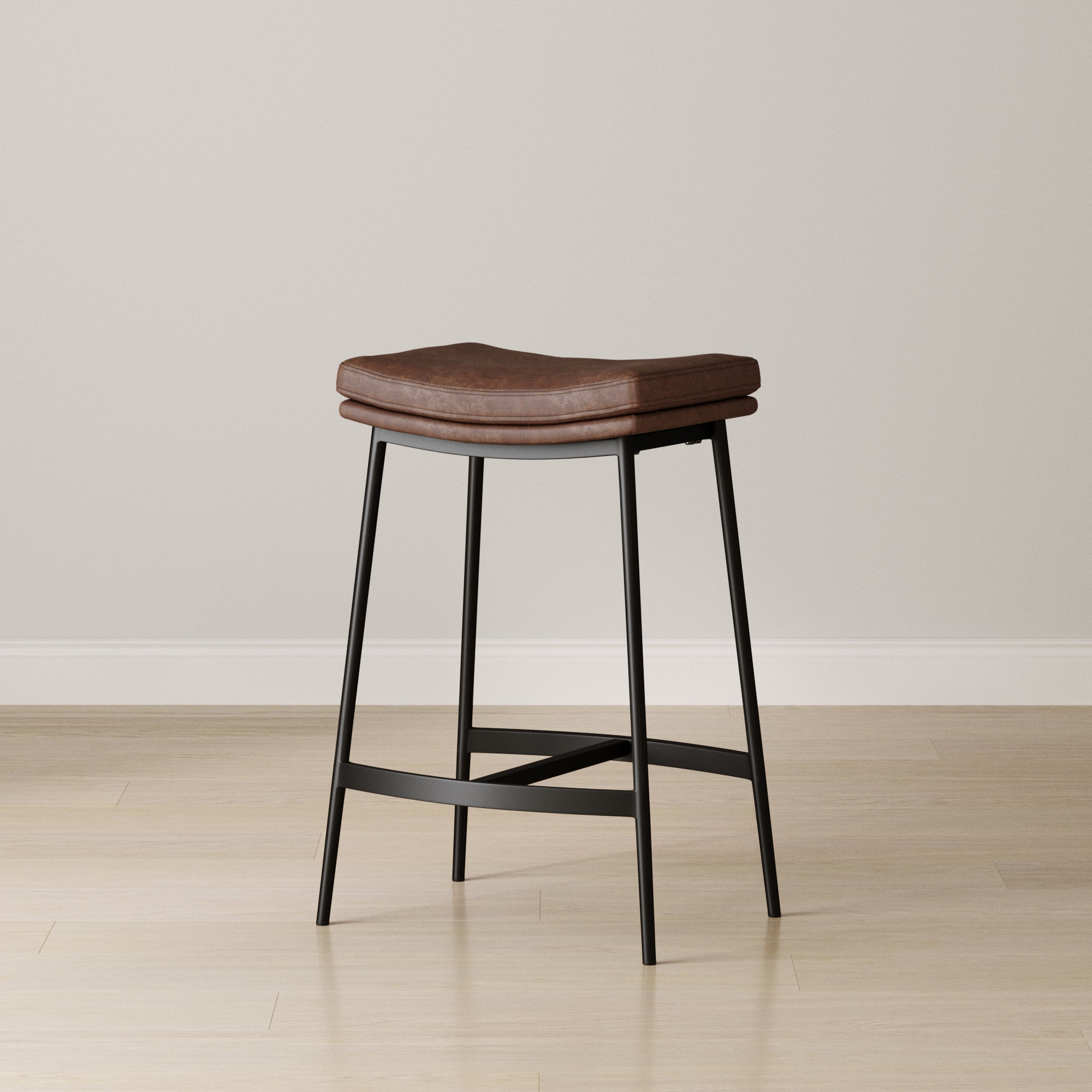 Faux Leather Counter Height Saddle Bar Stool
