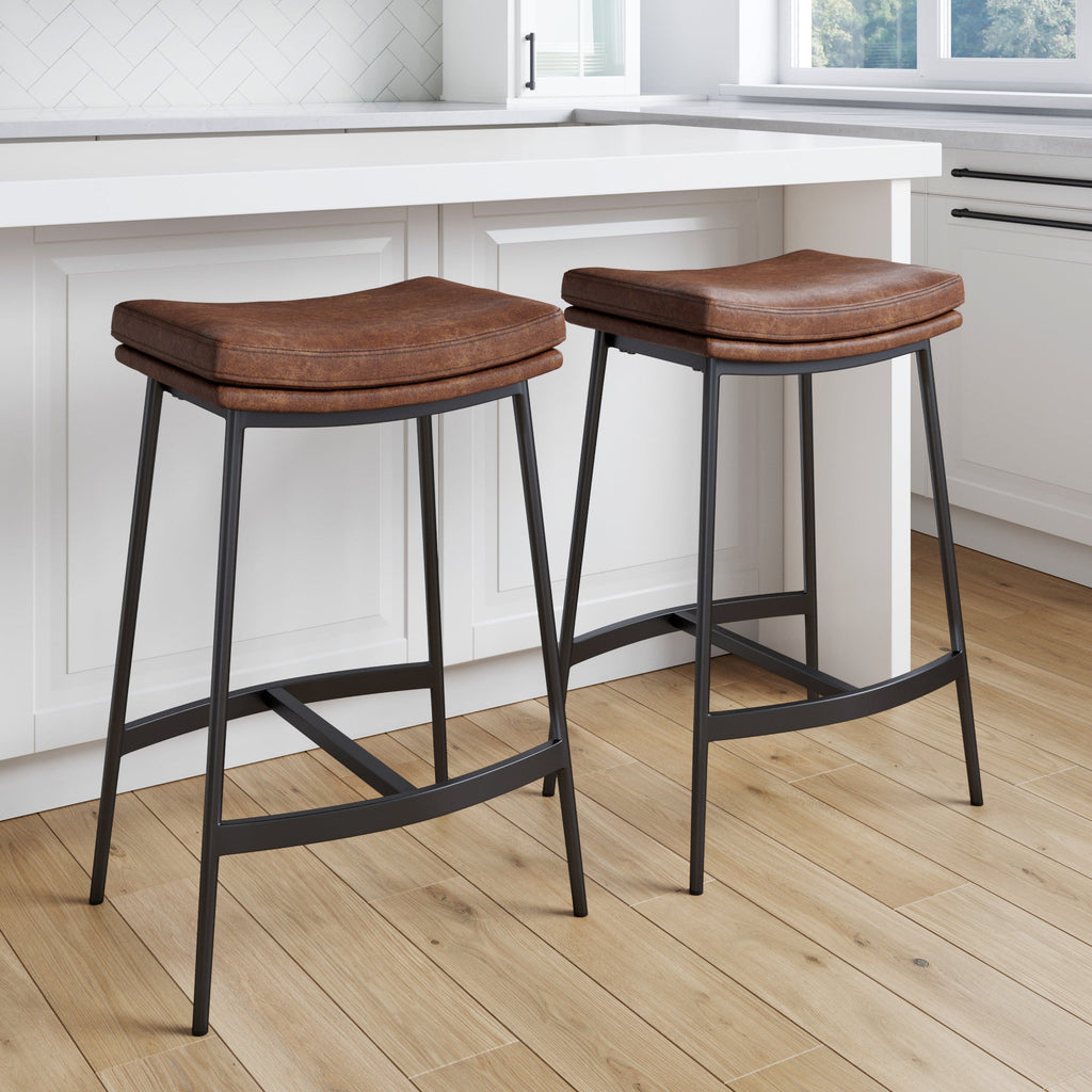 Faux Leather Counter Height Saddle Bar Stools