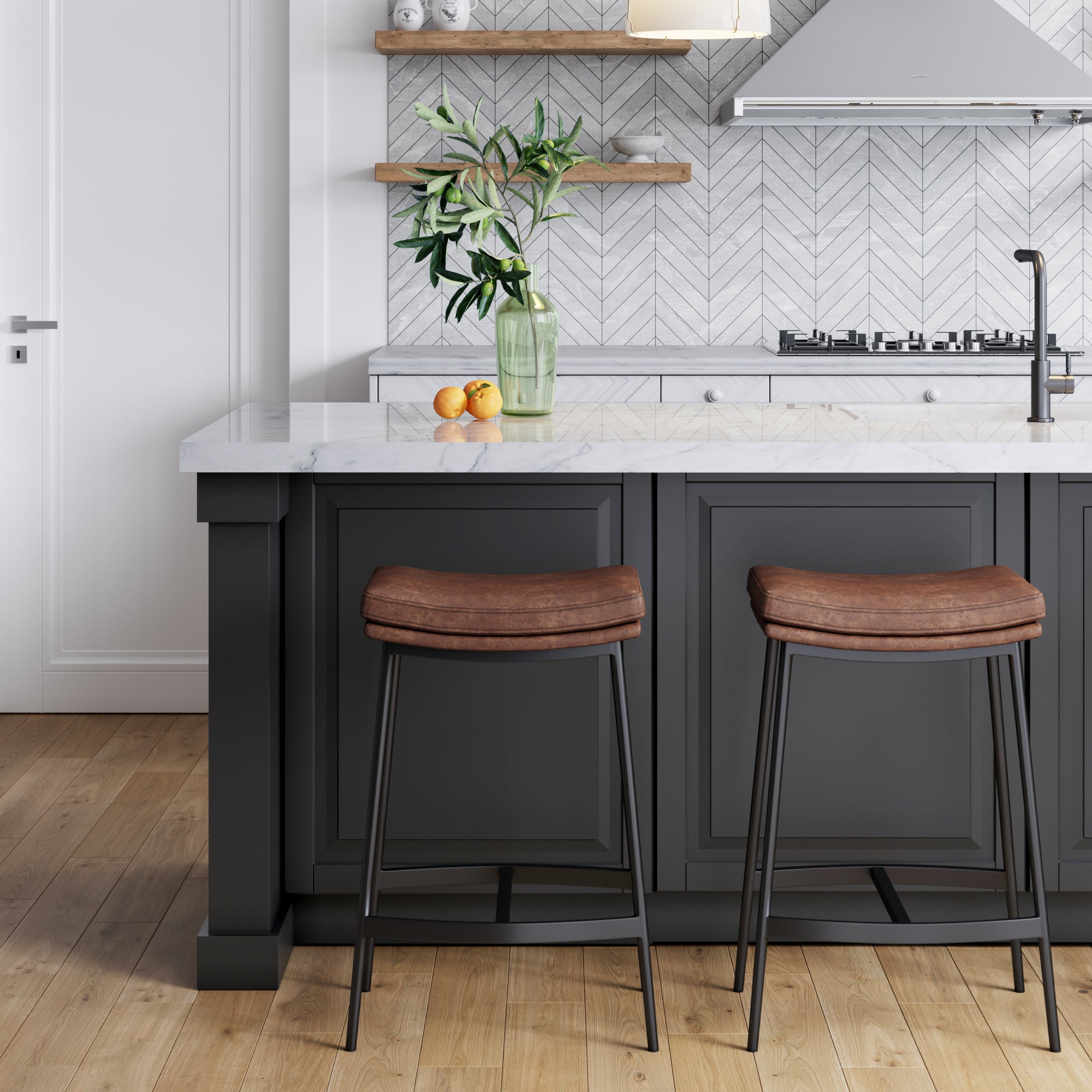 Faux Leather Counter Height Saddle Bar Stools (Set of 2) - Nathan James