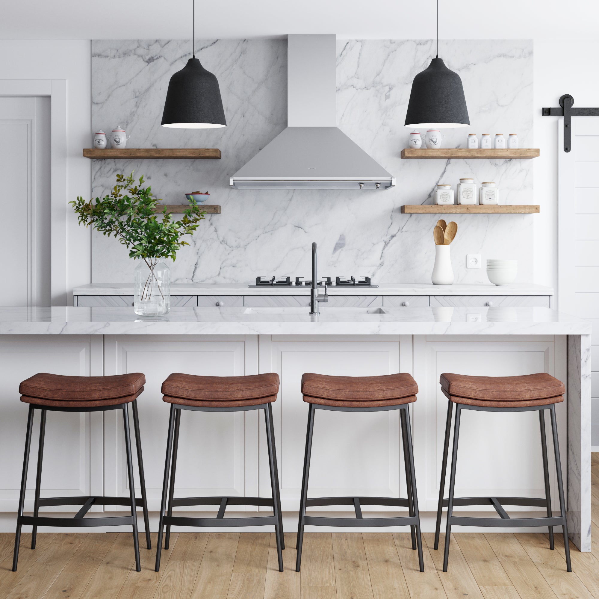 Faux Leather Counter Height Saddle Bar Stools - Thumbnail 4