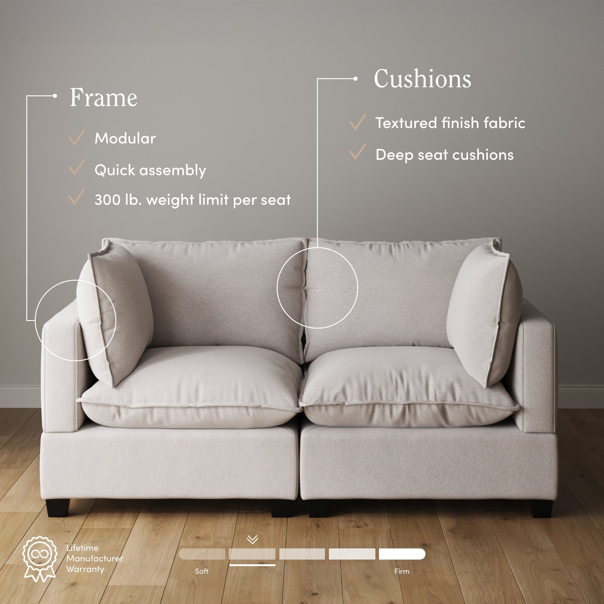Soft Fabric Cloud Loveseat Sofa Couch - Thumbnail 2