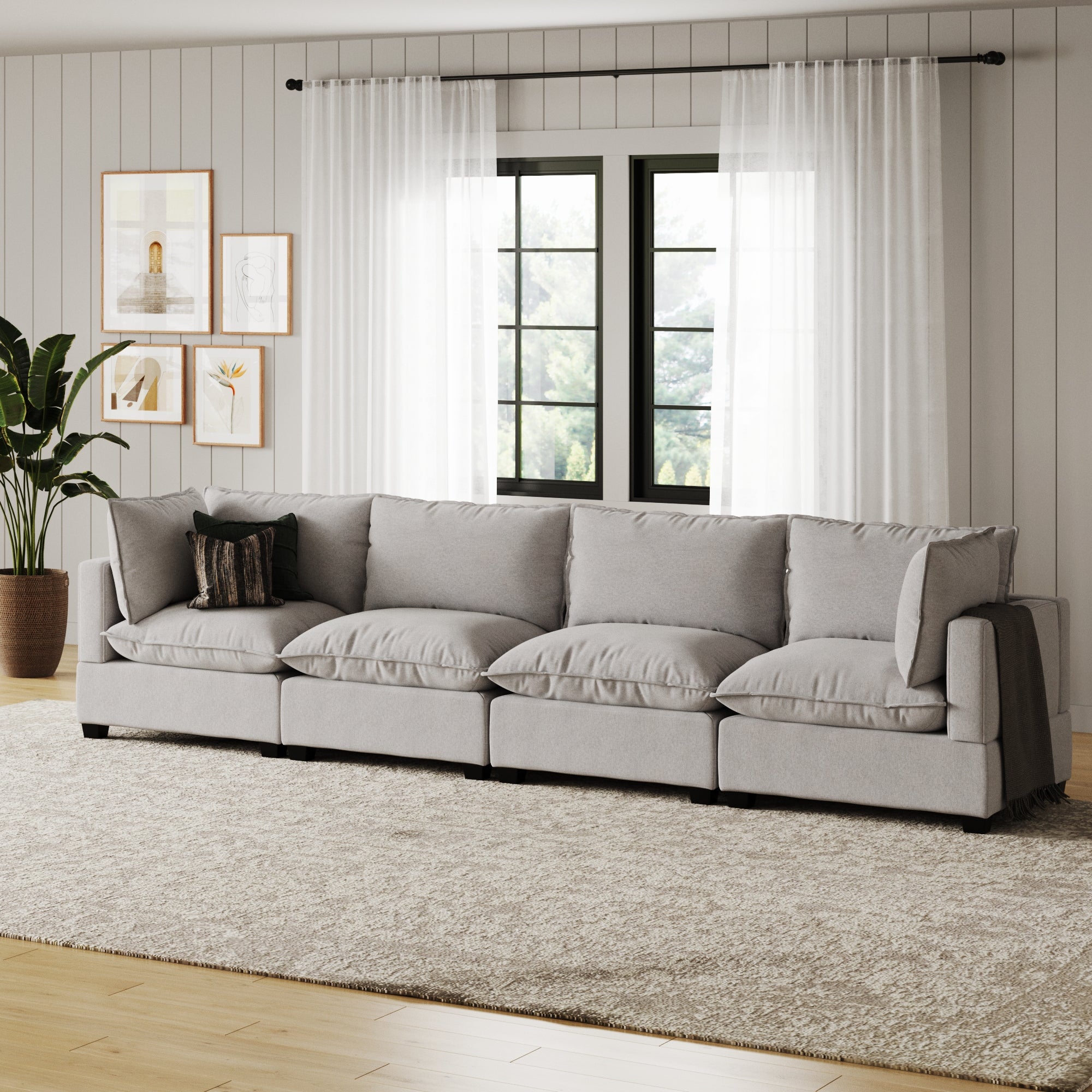 Soft Fabric 4-Seat Cloud Sofa Couch Beige