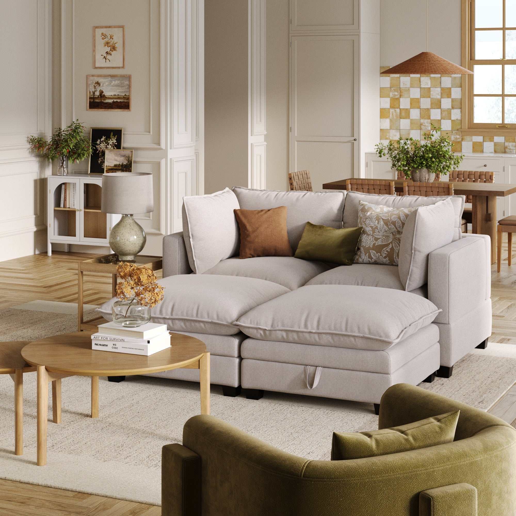 Soft Fabric 4-Piece Armless Cloud Pit Sofa Couch - Thumbnail 3