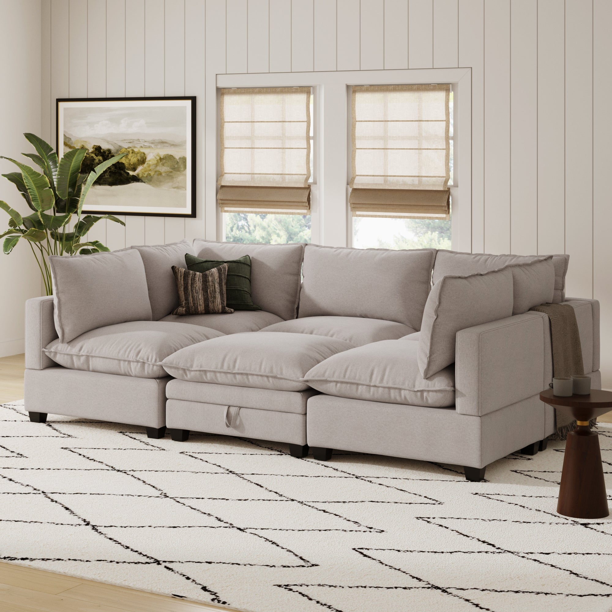 Modern 6-Seat Cloud Linen Modular Pit Couch