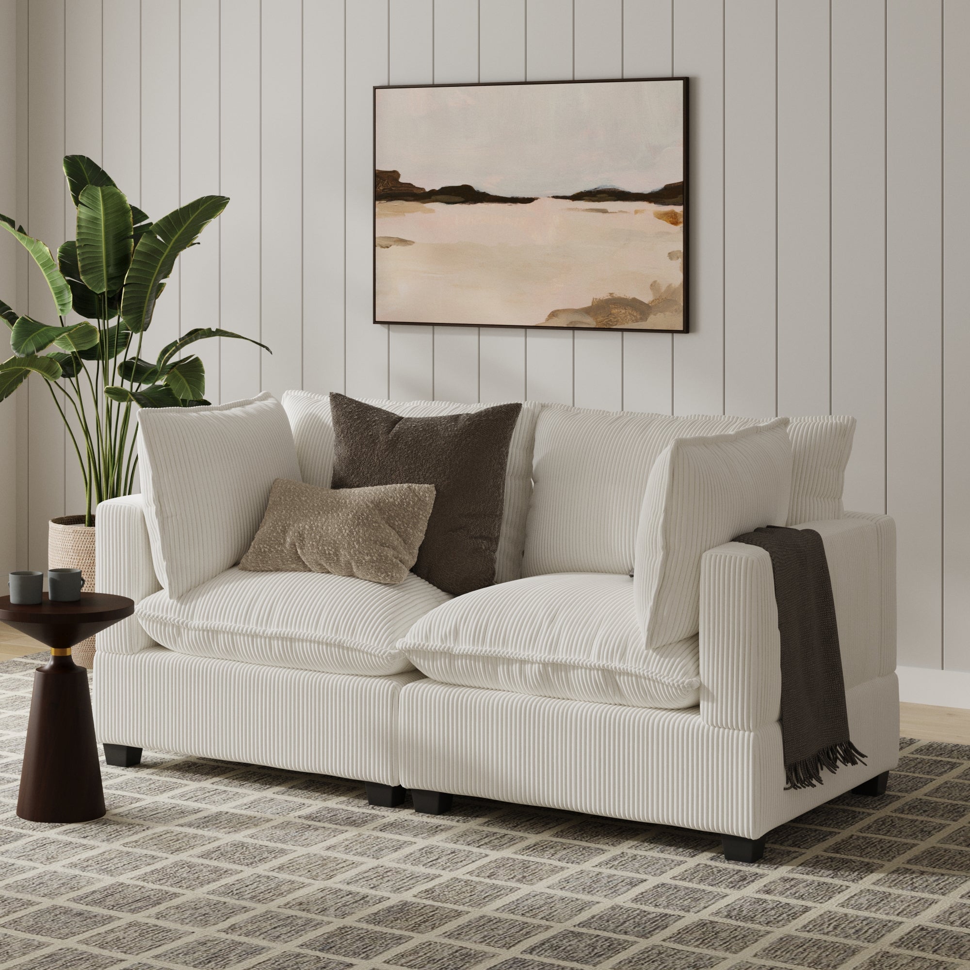 Corduroy Cloud Loveseat Pearl White