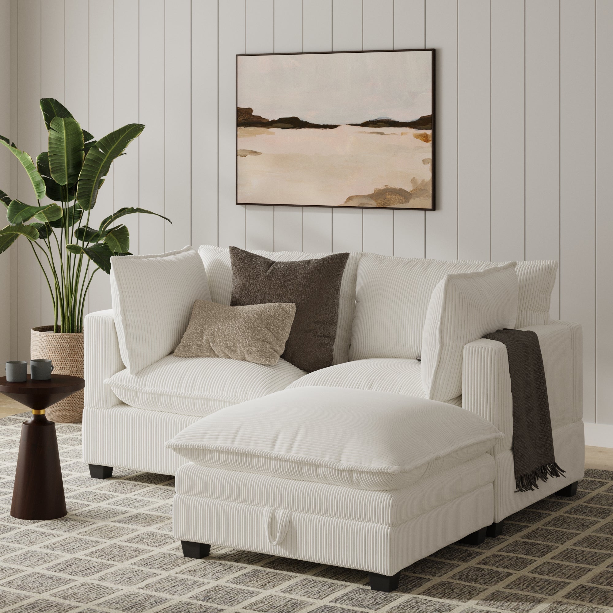 Corduroy Cloud Loveseat with Ottoman Pearl White