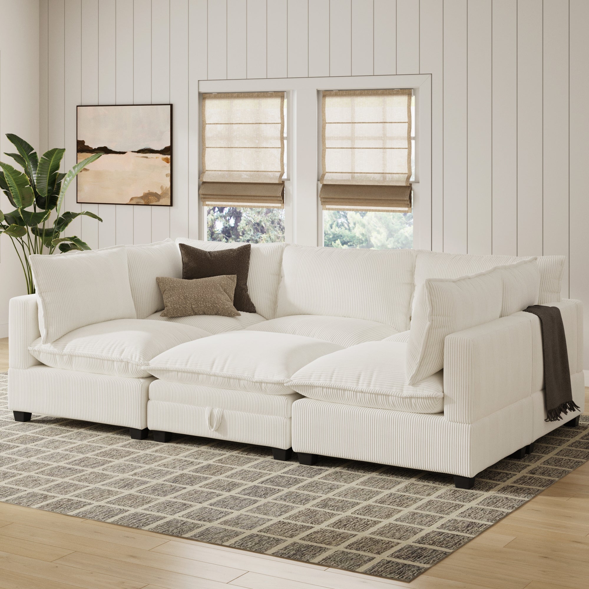 Modern 6-Seat Cloud Corduroy Modular Pit Couch