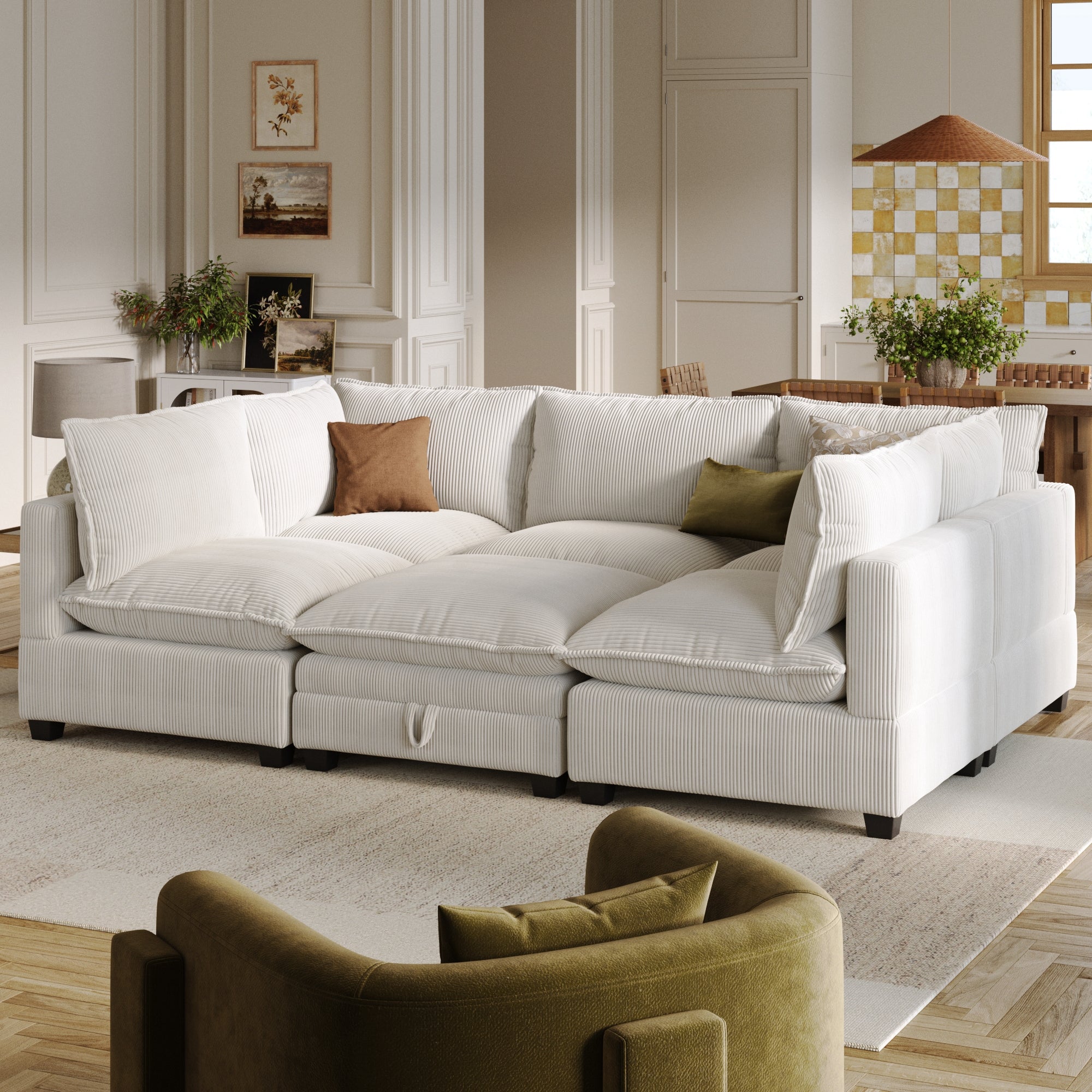 Modern 6-Seat Cloud Corduroy Modular Pit Couch