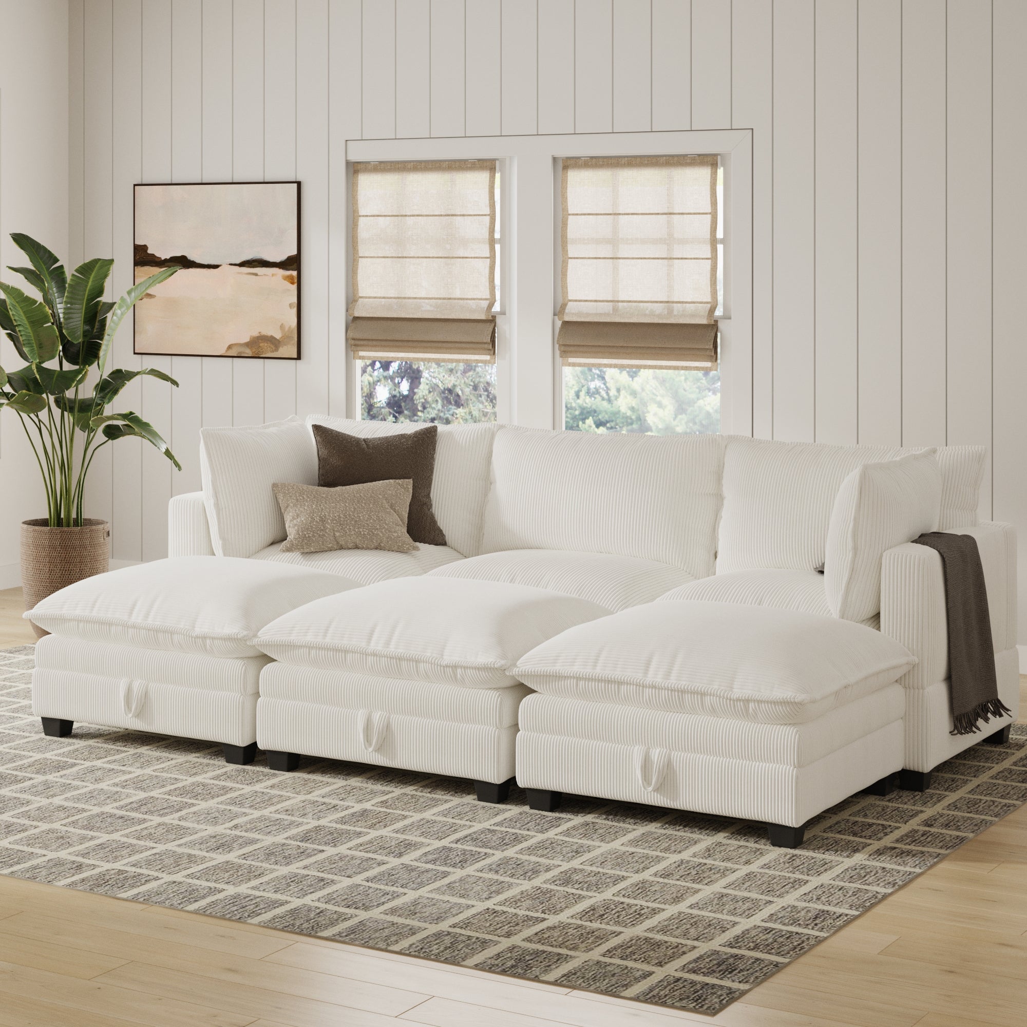 Armless 6-Seat Cloud Corduroy Modular Pit Couch